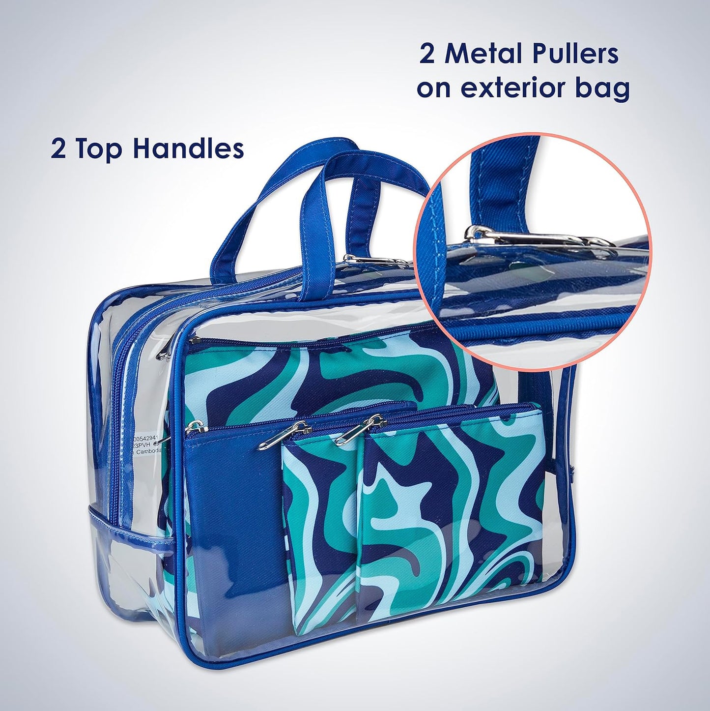 Conair 5 Piece Toiletry and Cosmetic Bag Set Under $30, Includes 1 Large Weekender Bag and 4 Organizer Bags in Blue Swirl Prints