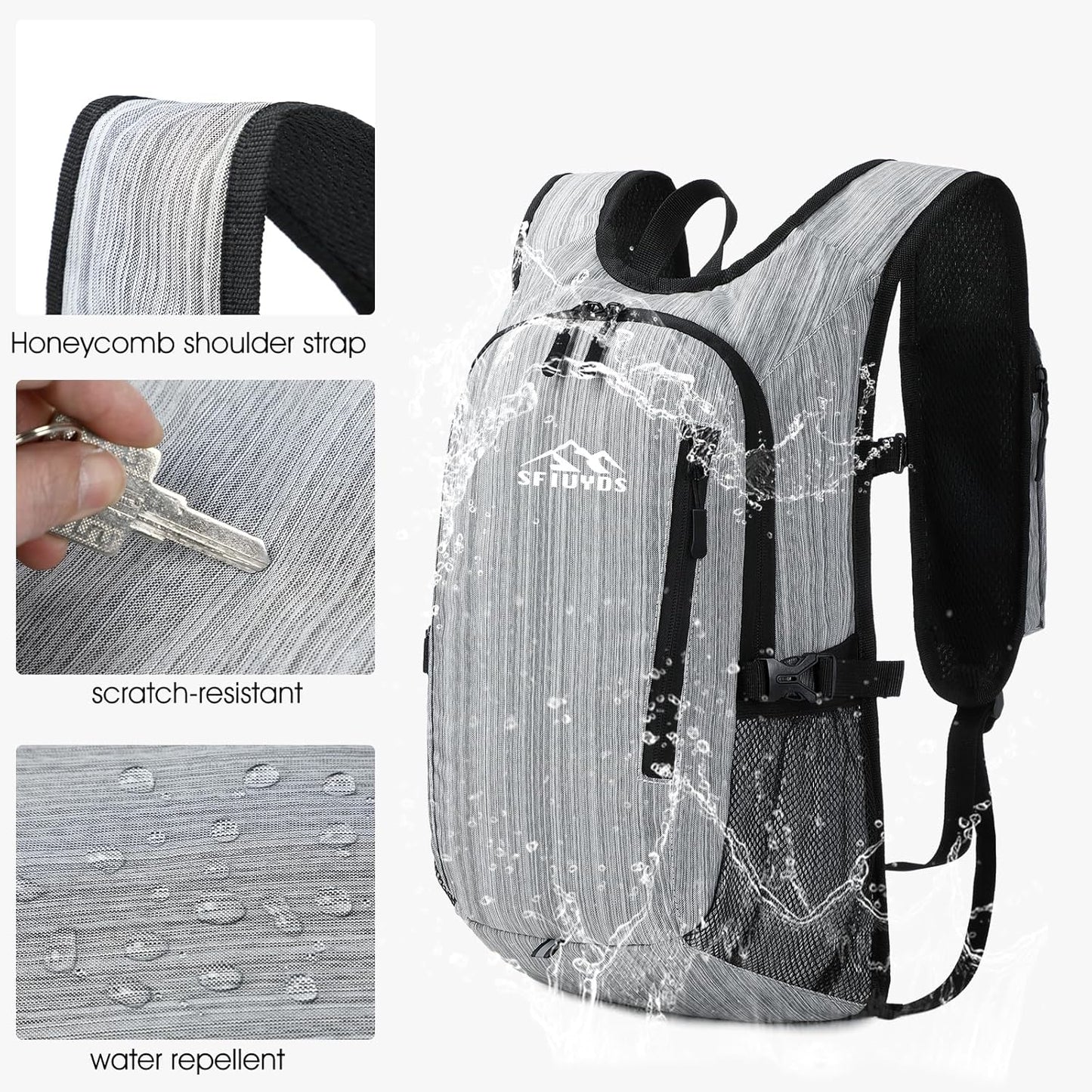 Small Hiking Daypack,15L Waterproof Hiking Backpack Packable Lightweight Travel Day Pack for Women Men (Oxford Grey)