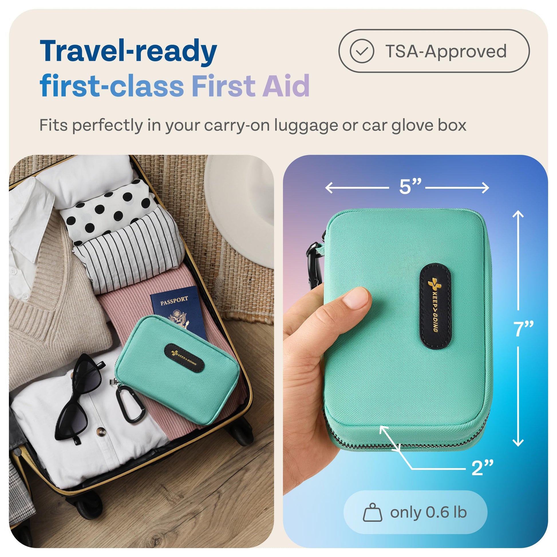 KeepGoing Travel First Aid Kit - TSA-Approved Travel Size