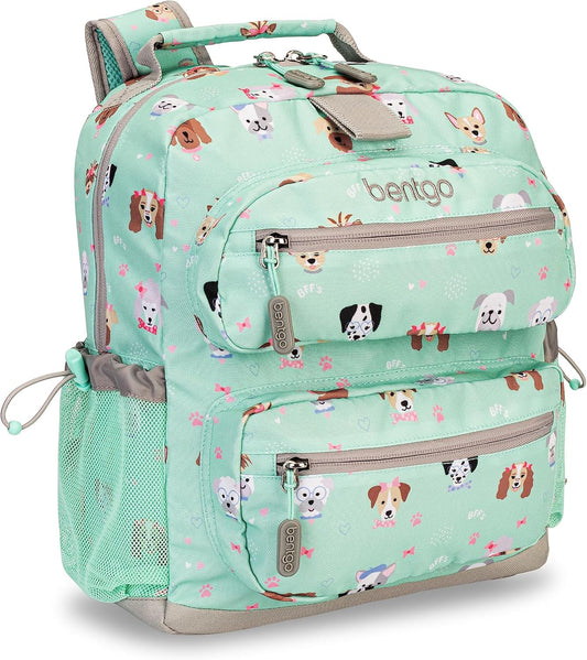 Bentgo Kids Backpack - Lightweight 14” Backpack in Fun Prints for School, Travel, & Daycare, Ideal for Ages 4+, Roomy Interior, Durable & Water-Resistant Fabric, & Loop for Lunch Bag (Puppy Love)