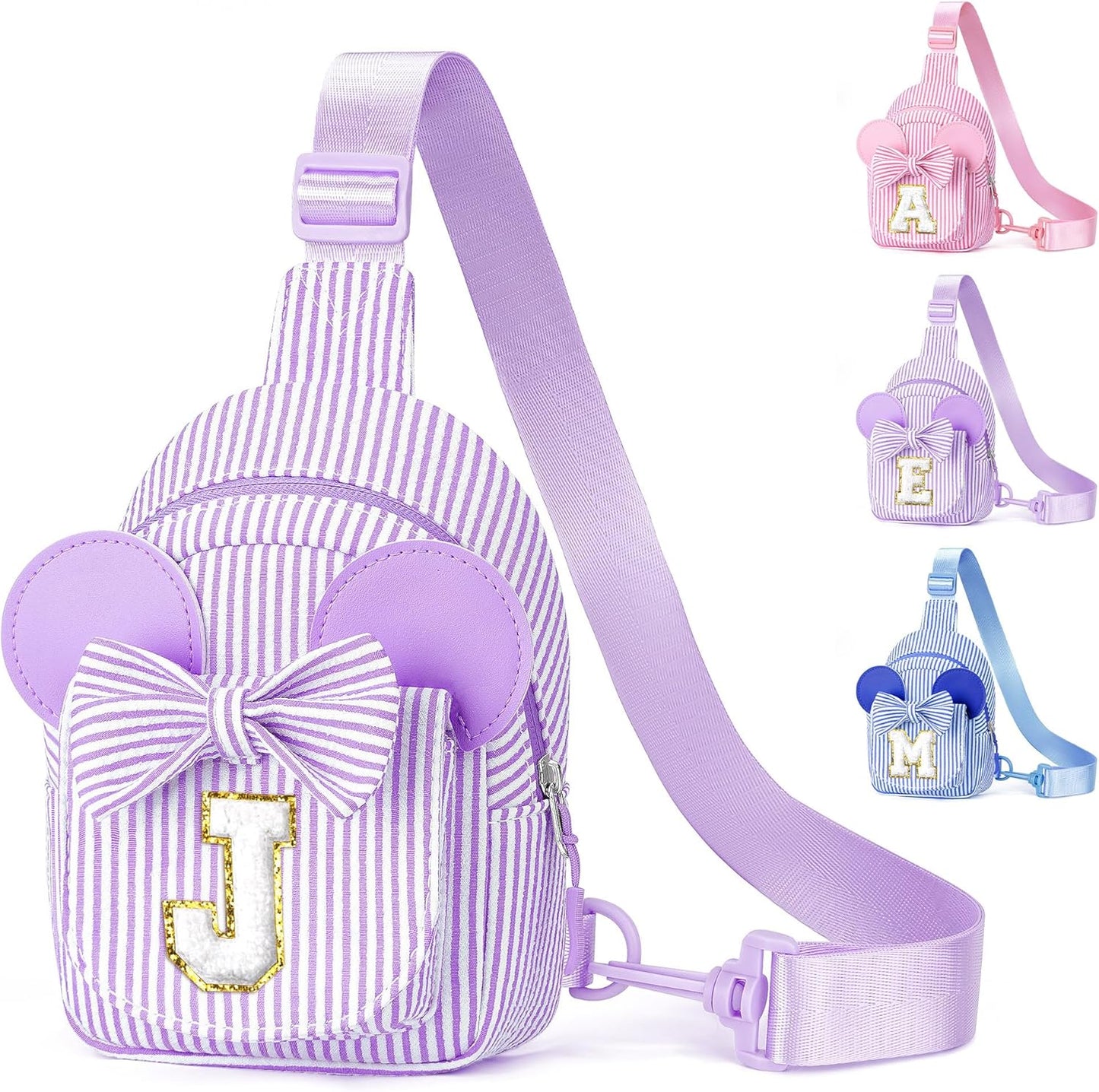 YOOLIFE Girls Kids Small Sling Bag, Purple Initial Crossbody Bag for Girls Kid, Belt Bags for Kids Girl Small Initial Monogram Fanny Packs Personalized Gifts for Girl Kid Birthday (Purple J)