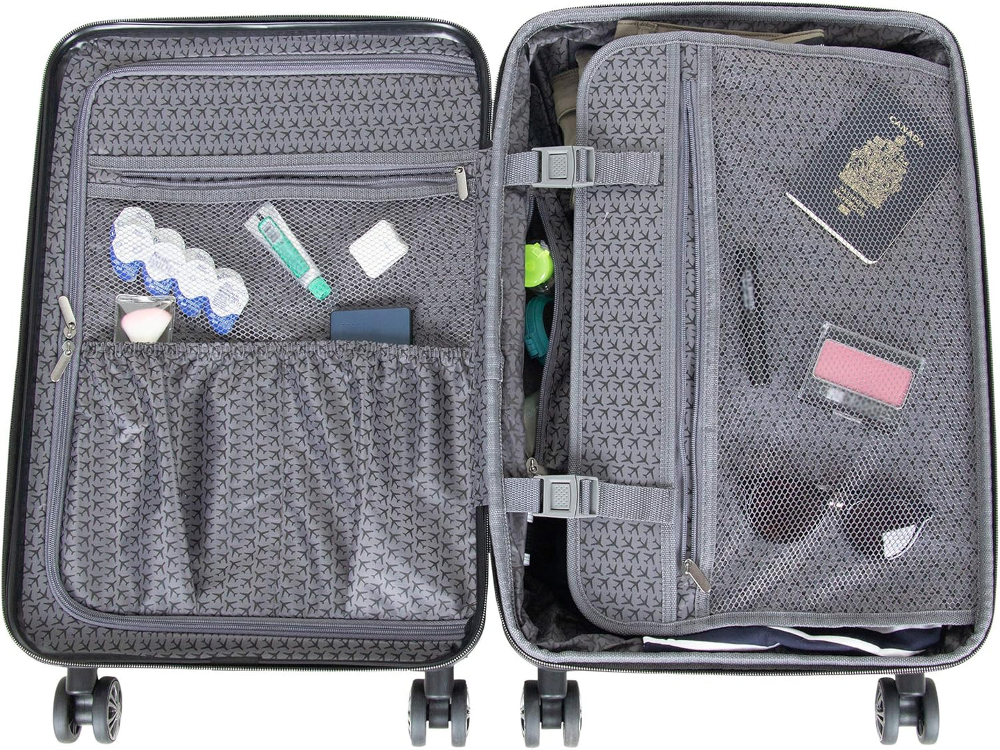Kenneth Cole REACTION Madison Square Lightweight Hardside Chevron Expandable Spinner Luggage, Black, 2-Piece (20" Carry On + Backpack)