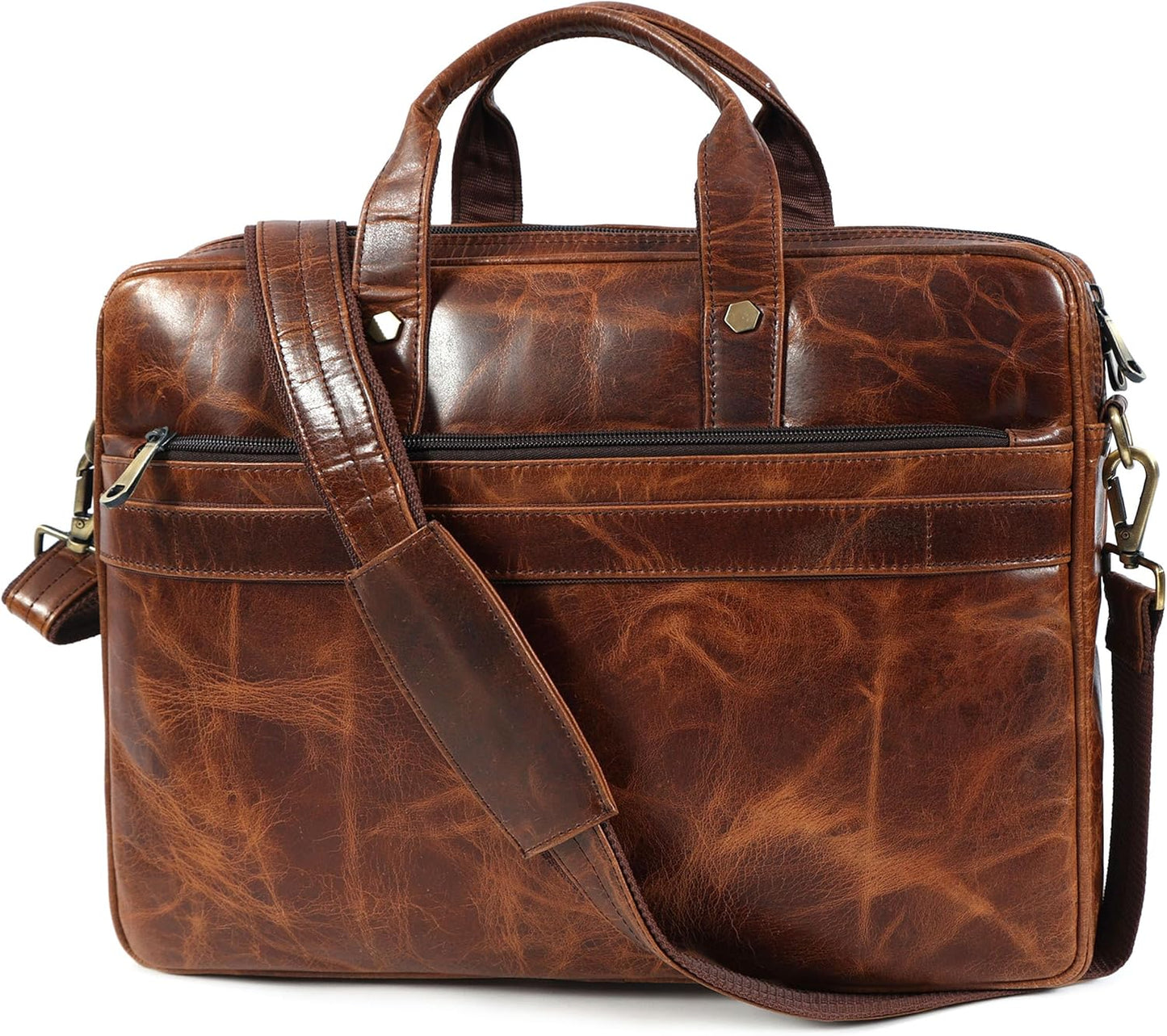 Mens Laptop Bag 16 Inch Waterproof Vintage Leather Shoulder Office Crossbody Bag With Ajustable Straps Metal Grip