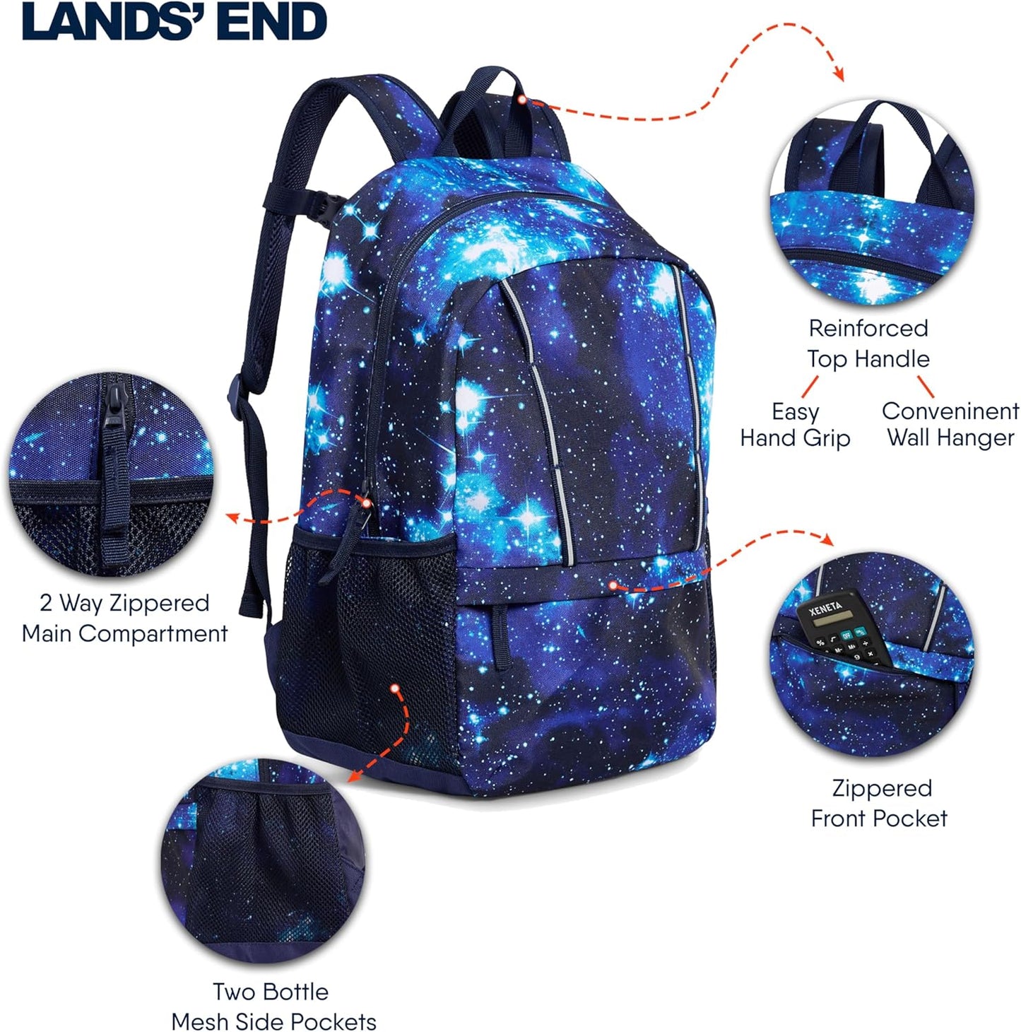 Lands' End Unisex Kids Medium ClassMate Lightweight Durable Elementary School Backpack, Pro Star Navy