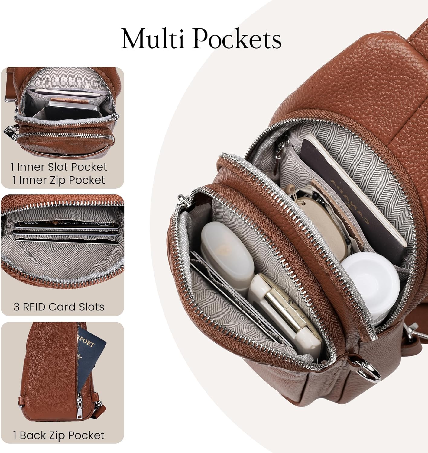 befen Genuine Leather Small Sling Bag for Women Anti-Theft Crossbody Chest Bags Fanny Packs for