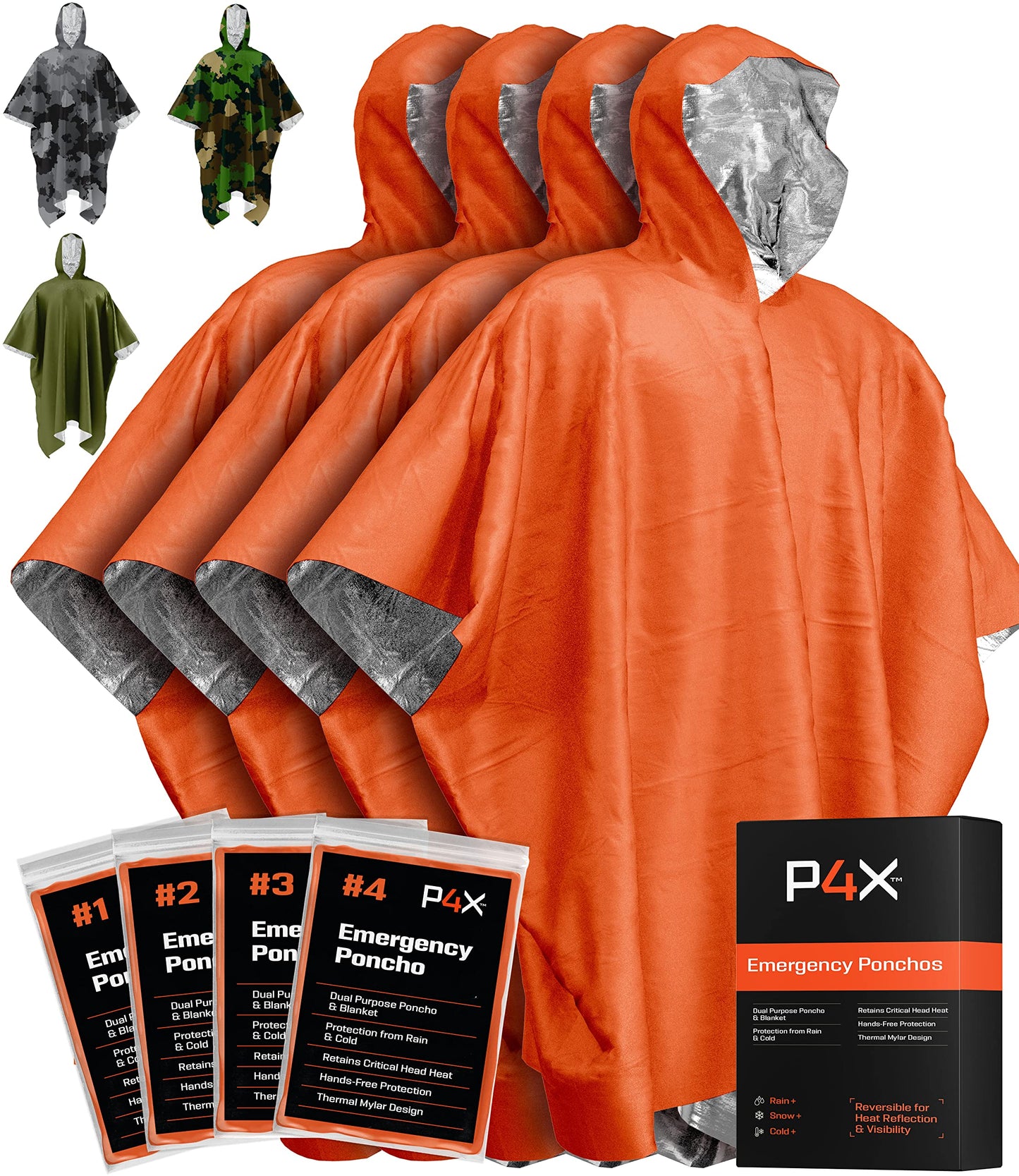 PREPARED4X Emergency Mylar Poncho – Survival Rain Poncho with Hood – Lightweight, Compact, Reusable