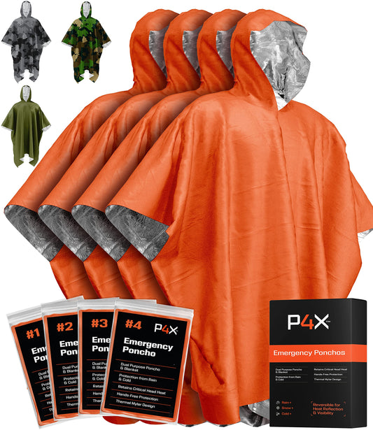 PREPARED4X Emergency Mylar Poncho – Survival Rain Poncho with Hood – Lightweight, Compact, Reusable
