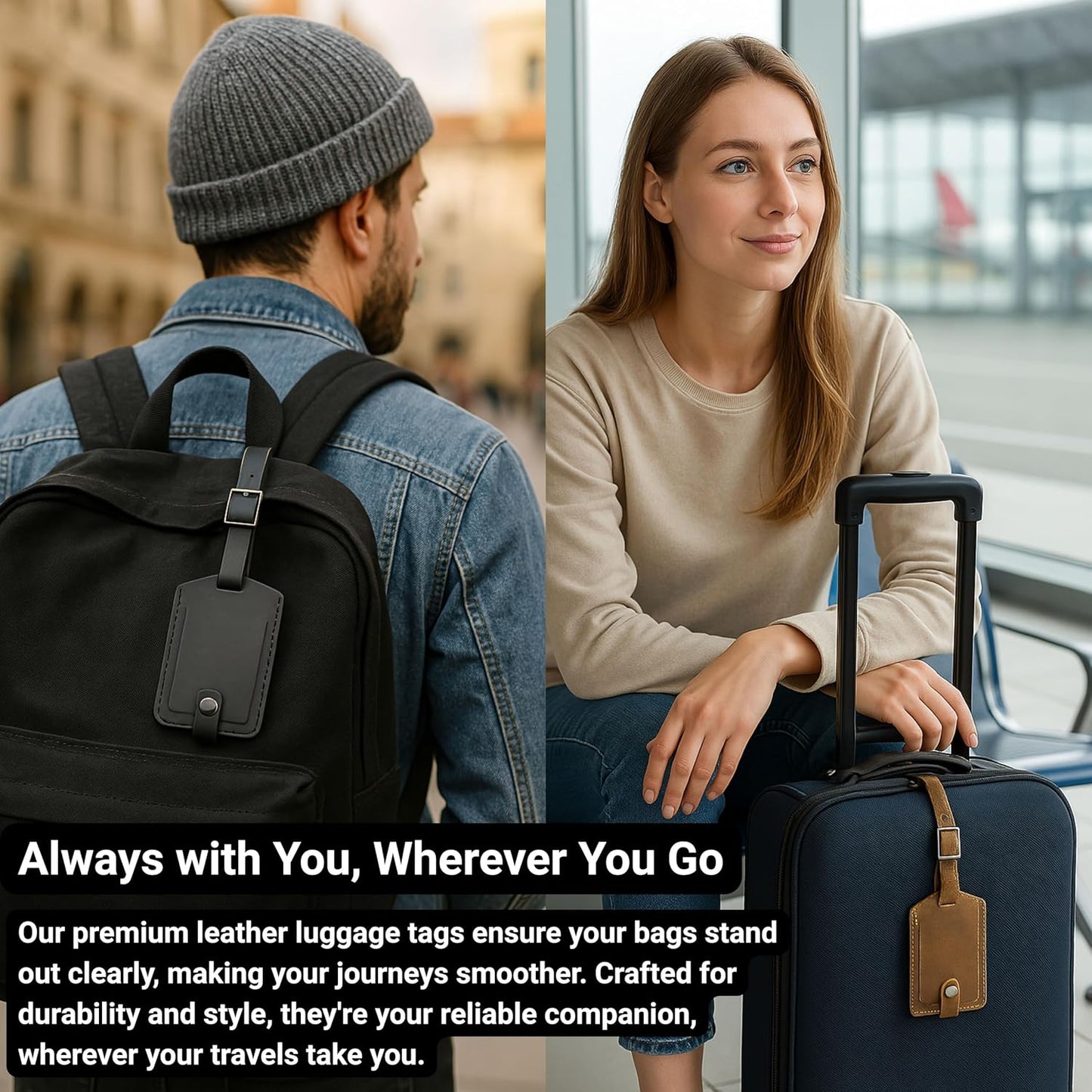 Toprank Leather Genuine Luggage Tags – Durable Leather Bag Tags for Travel, Baggage & Accessories (Gray)