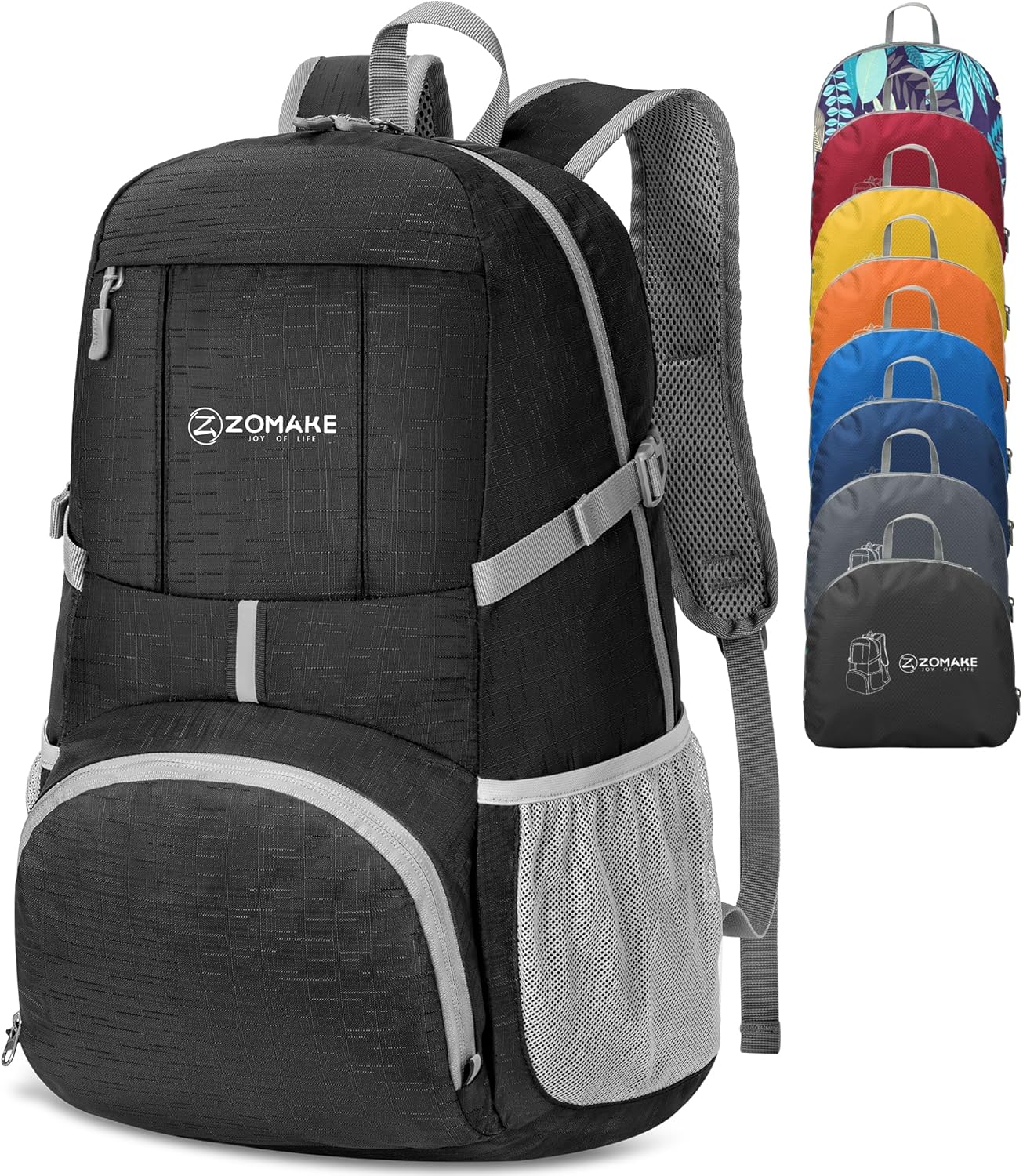 ZOMAKE Lightweight Packable Backpack 35L, Light Foldable Backpacks Water Resistant Collapsible Hiking Bag, Compact Folding Day Pack for Travel Camping(Graphite black)