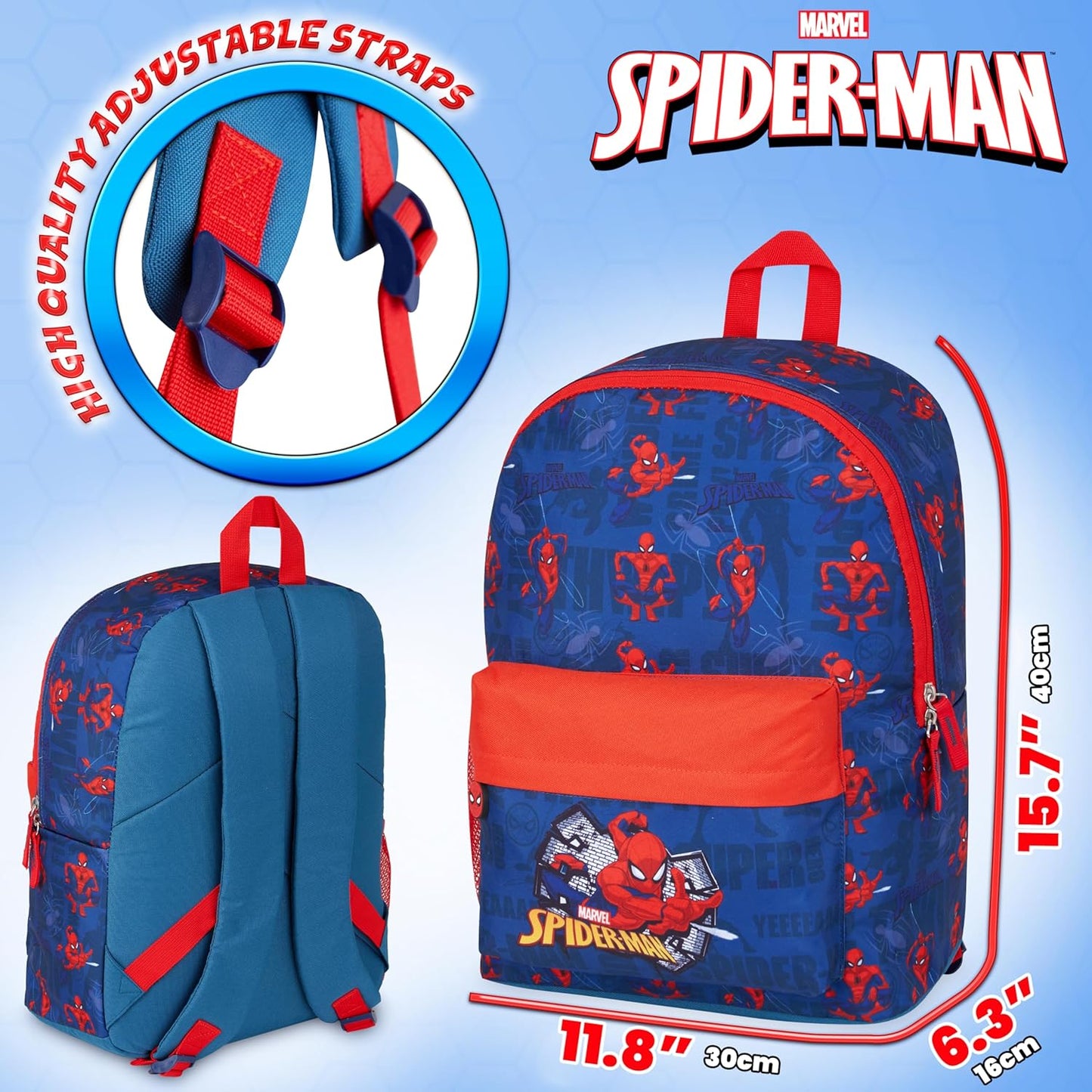 Marvel Avengers Backpack for Kids Teens Bookbag with Double Straps Daypack Backpacks for School Travel Sports Gifts for Boys (Blue/Red)