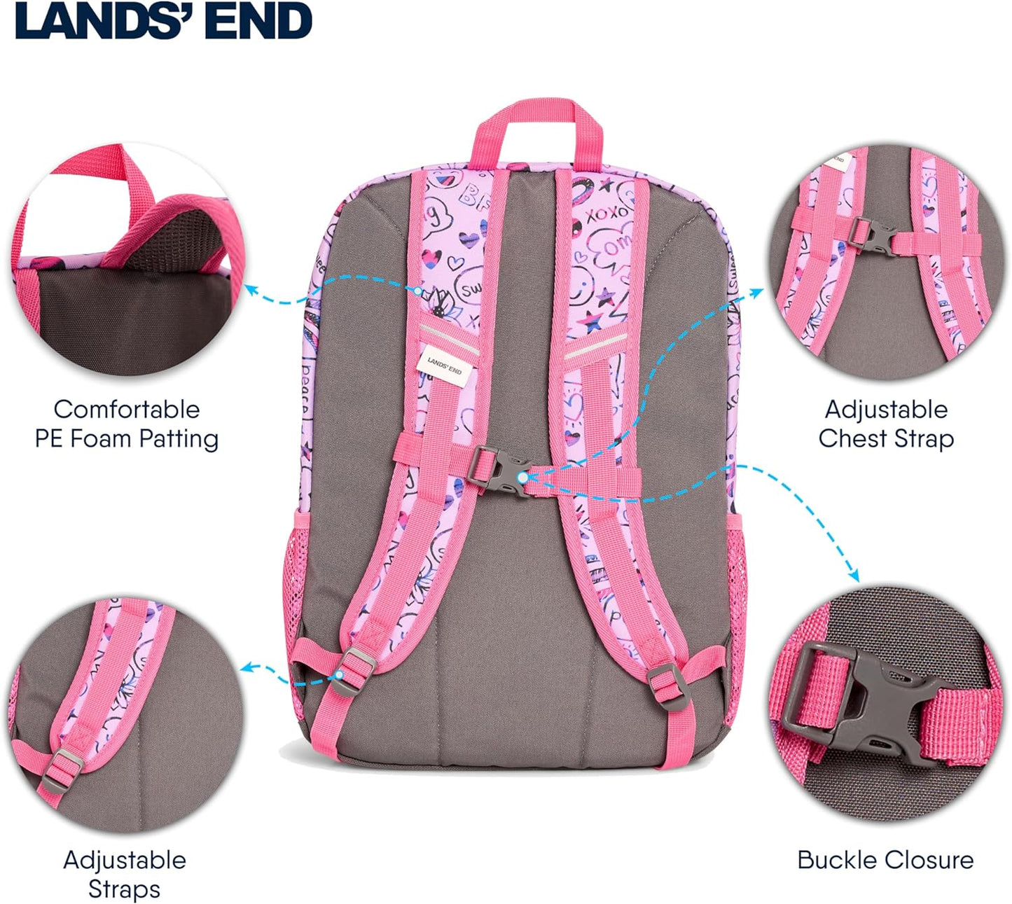 Lands' End Unisex Kids Medium ClassMate Lightweight Durable Elementary School Backpack, Fuchsia Pink