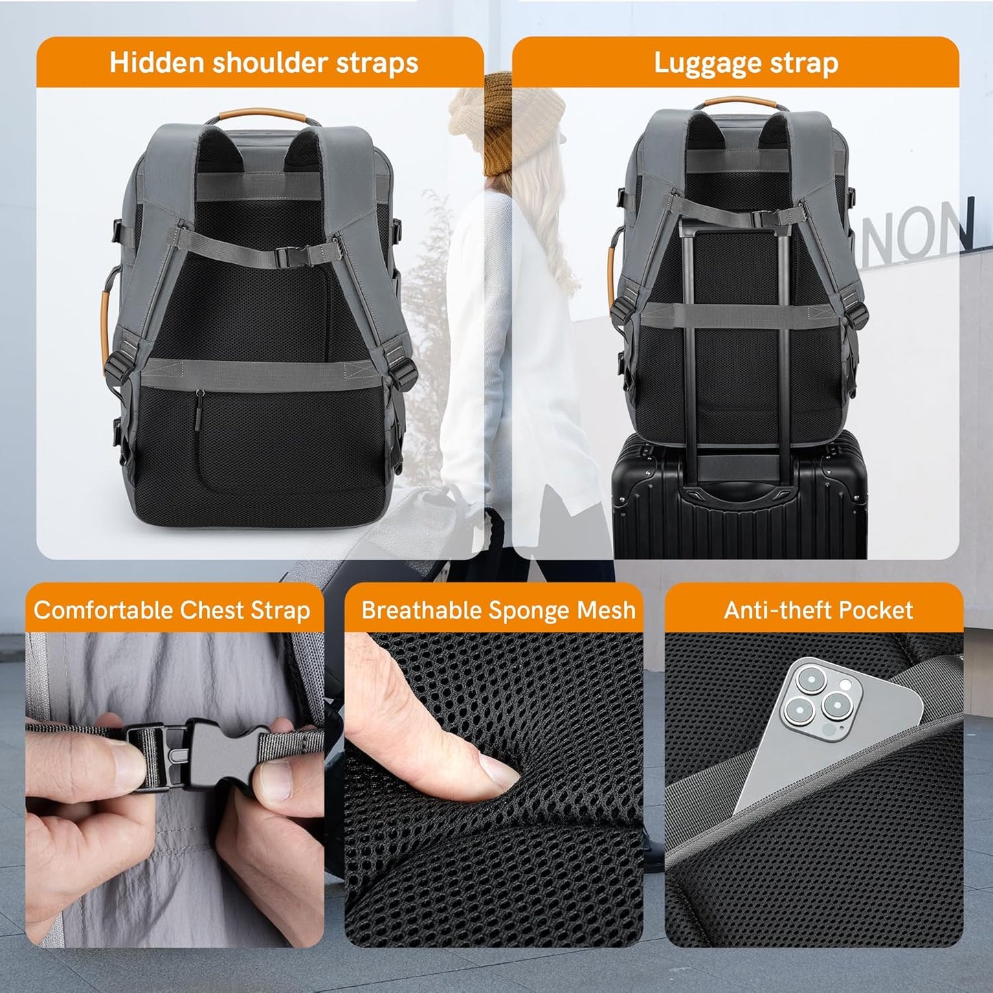 VGOAL Carry On Backpack, Travel Backpack Expandable with Packing Cubes, Weekender Backpack for Men Women (FG6318)