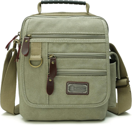 Mens bag Canvas Shoulder Bag Small Messenger Crossbody Bag Work Bag Vintage Multi-function