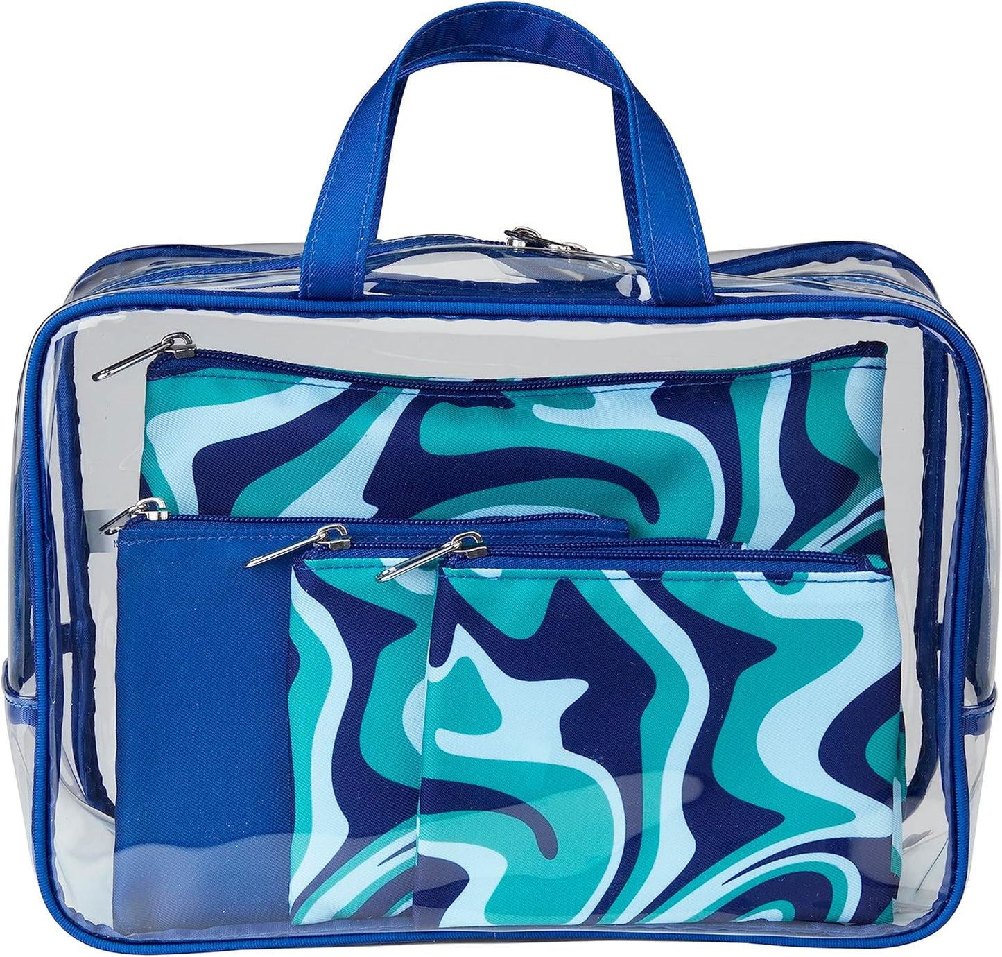 Conair 5 Piece Toiletry and Cosmetic Bag Set Under $30, Includes 1 Large Weekender Bag and 4 Organizer Bags in Blue Swirl Prints