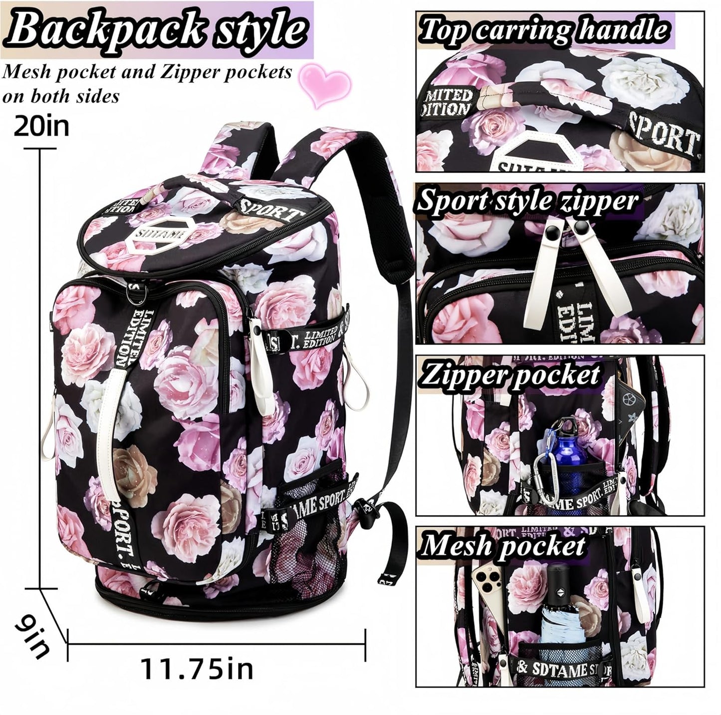 Gym Duffle Bag Backpack with Shoe Compartment,4 ways Travel Backpack for Women and Men,Multi-Functional Weekender bag with Waterproof Layer&Laptop Compartment for Fitness, Travel,Camping
