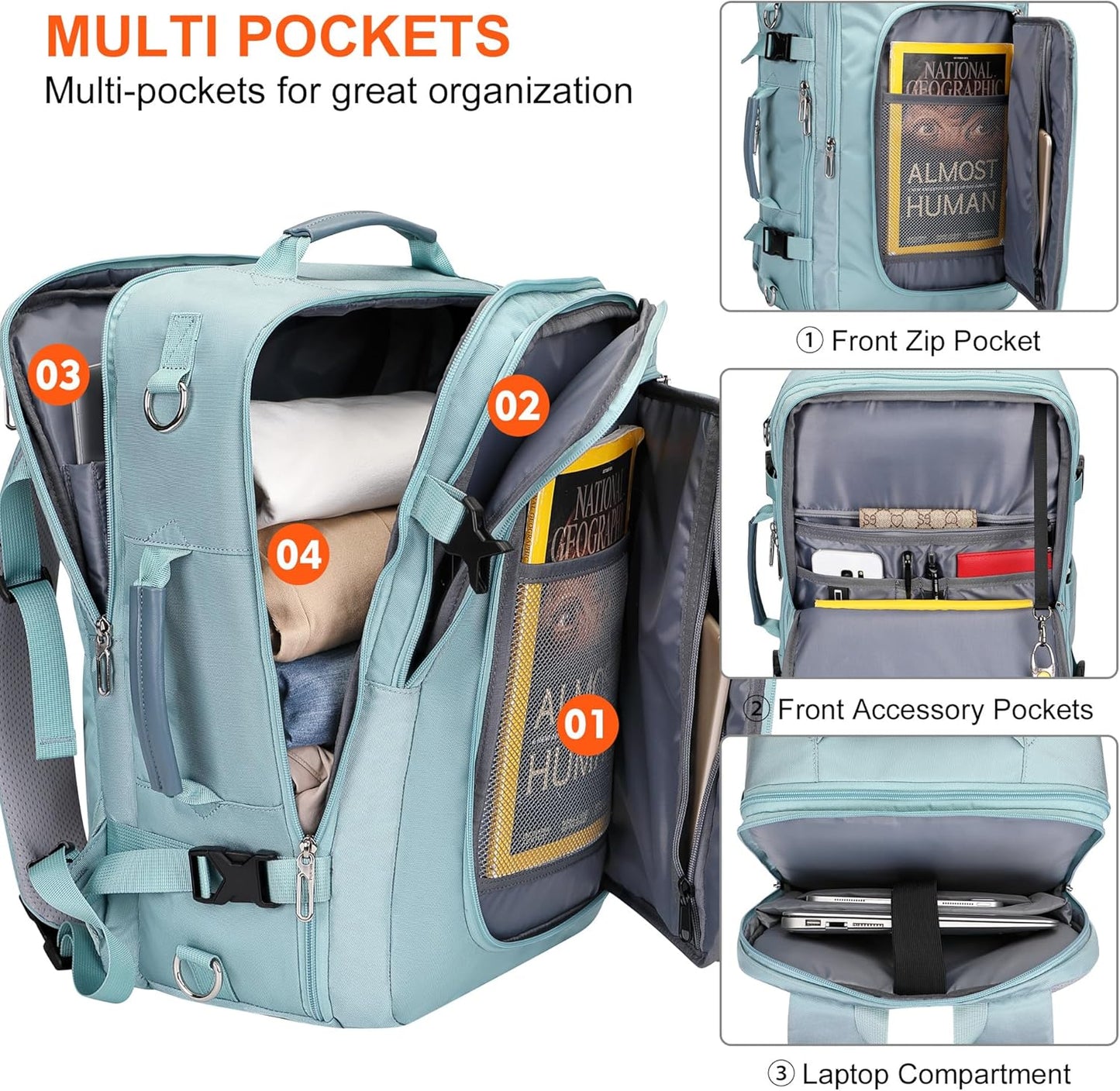 PIJUSHI Travel Backpack for Women Flight Approved Carry on Bag 16 inch Laptop Personal Item Daypack with Shoe Compartment(PE038 Blue)