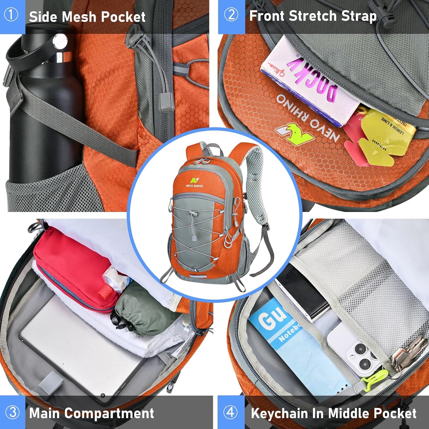 N NEVO RHINO Hiking Backpack 20L Water Resistant Outdoor Day Pack,Lightweight Travel Small Backpack