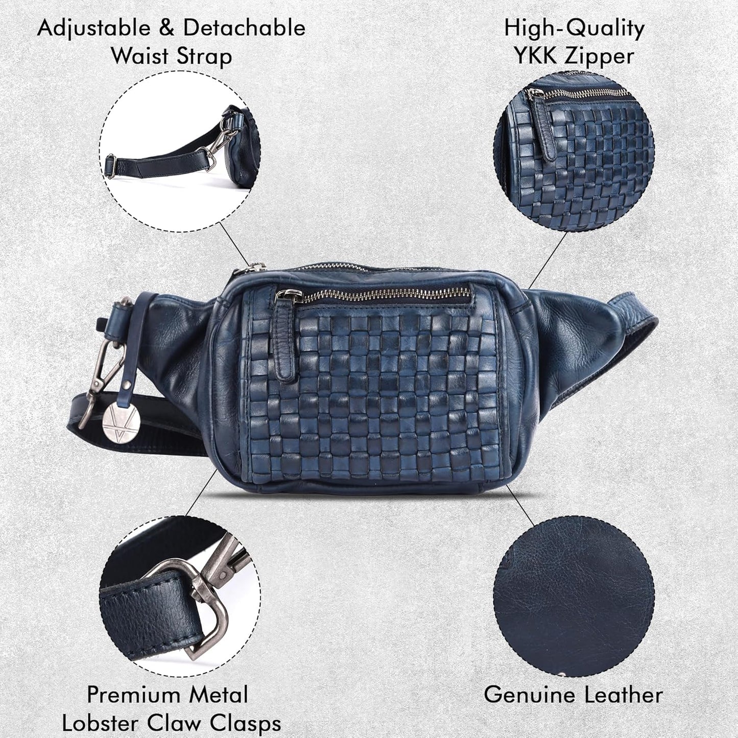 Genuine Leather Waist Bag Unisex, Waist Bag for Travel Trendy Casual Travelling Essentials Kept Bag Stylish, Durable, and Secure Travel Companion(VL-094-NAVY)
