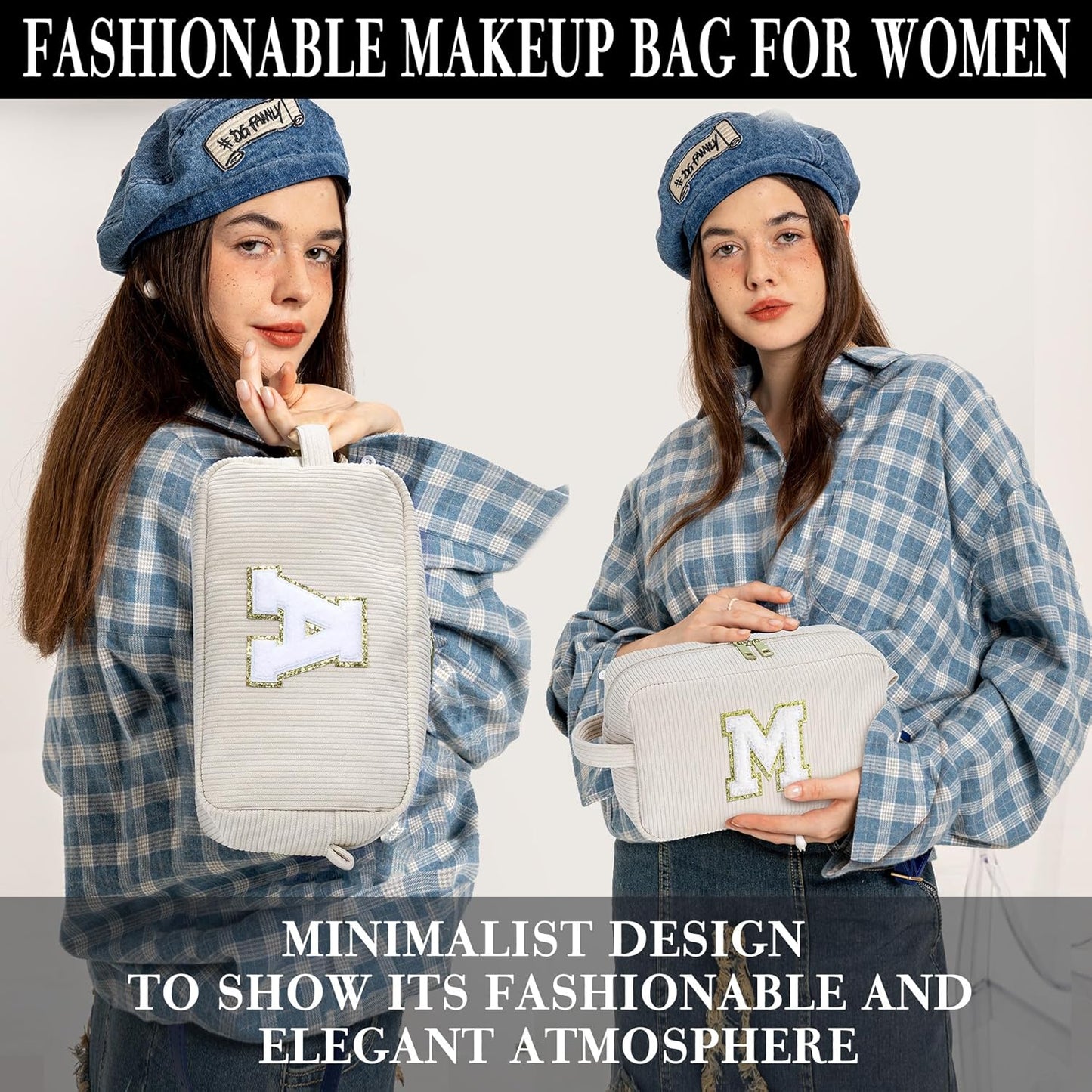 YOOLIFE Initial Travel Makeup Bag Cosmetic Bag - Teen Girl Gifts Trendy Stuff Friend Birthday Gifts