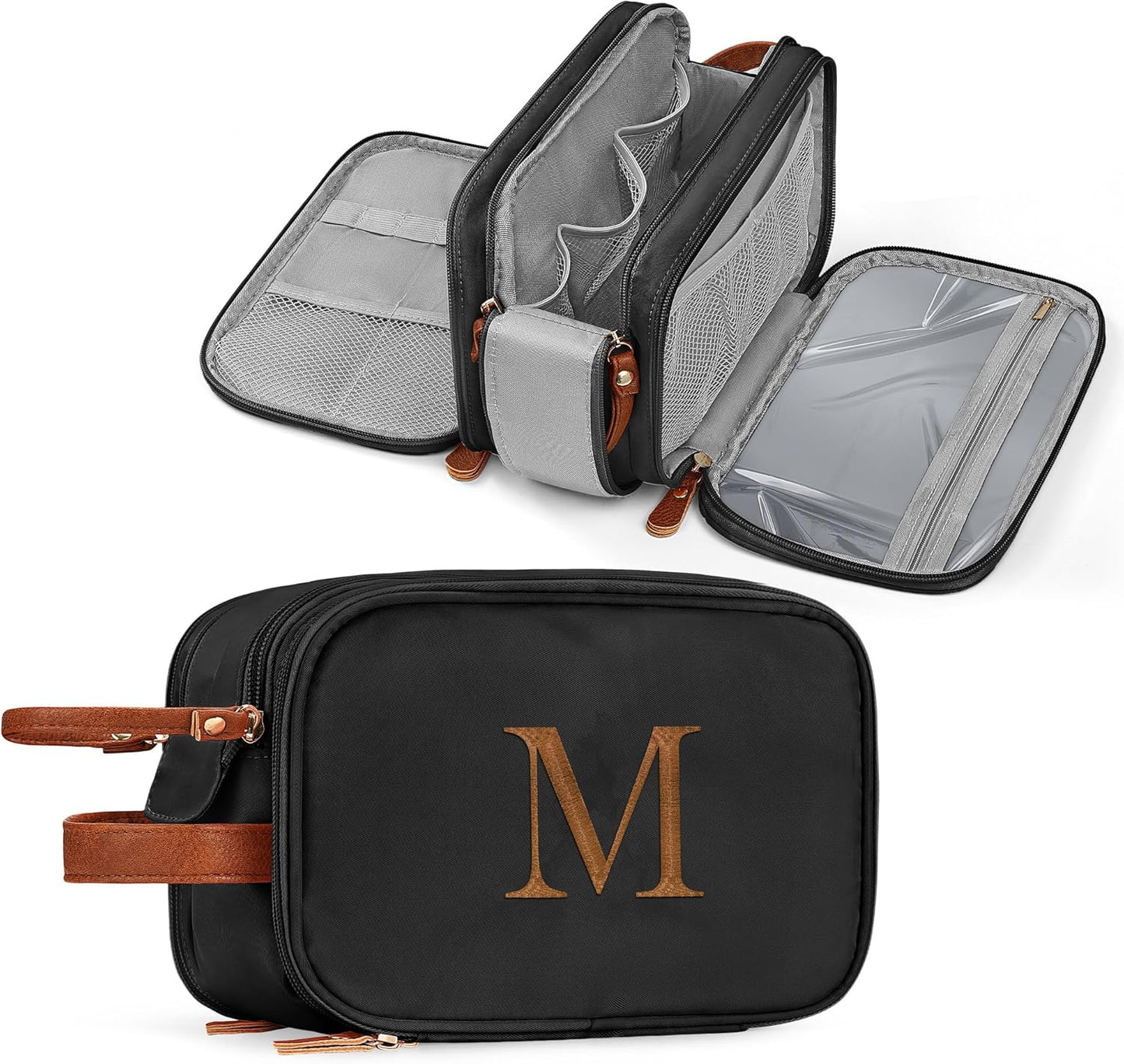 YOOLIFE Personalized Gifts for Men Women - Initial Black Toiletry Bag Makeup Bag | Travel Toiletry Bags for Women Men, Travel Essentials Water Resistant Makeup Toiletries M Black