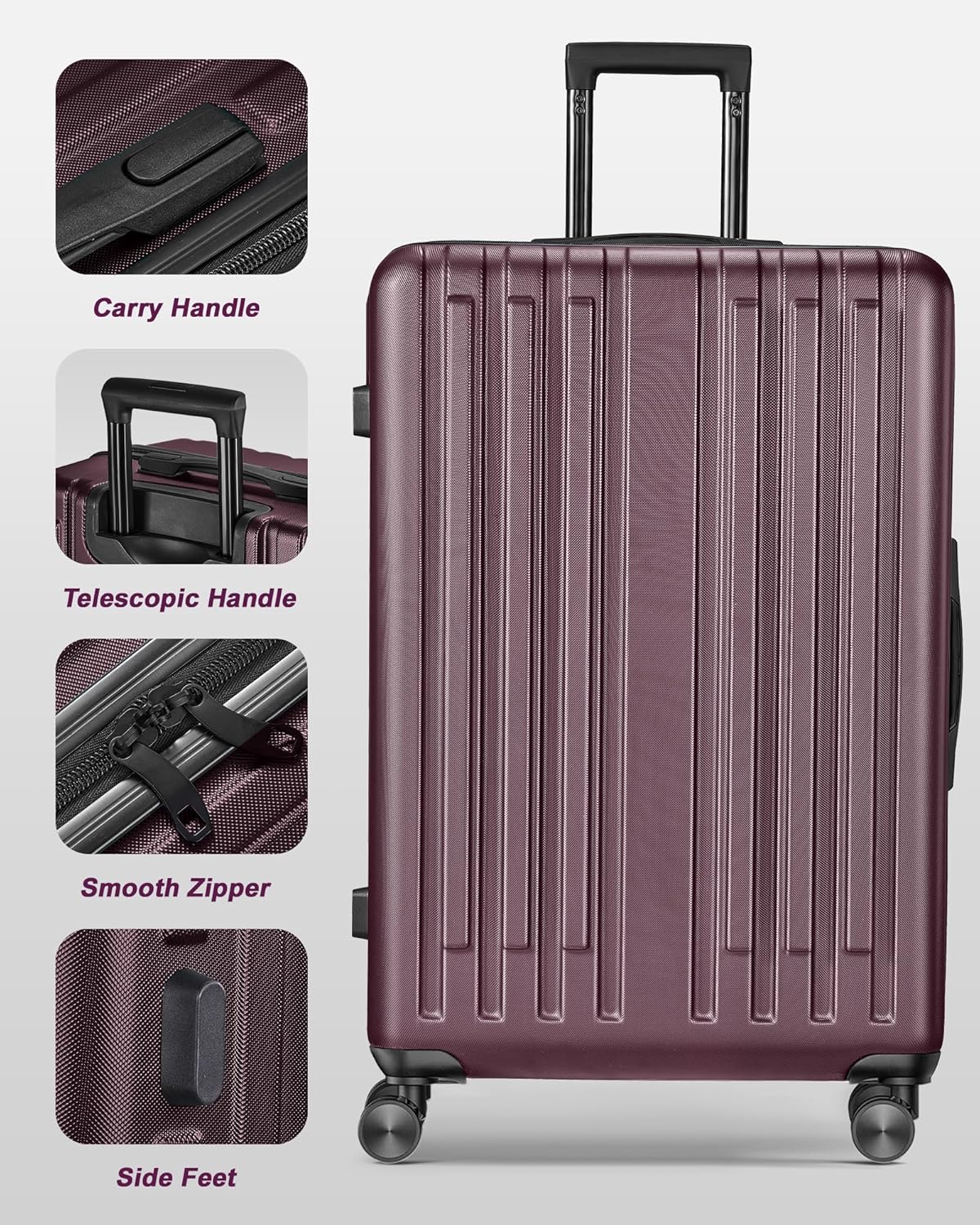 28 inch Luggage Hardside Lightweight Suitcase with Spinner Wheels TSA Lock for Travel Business,Wine