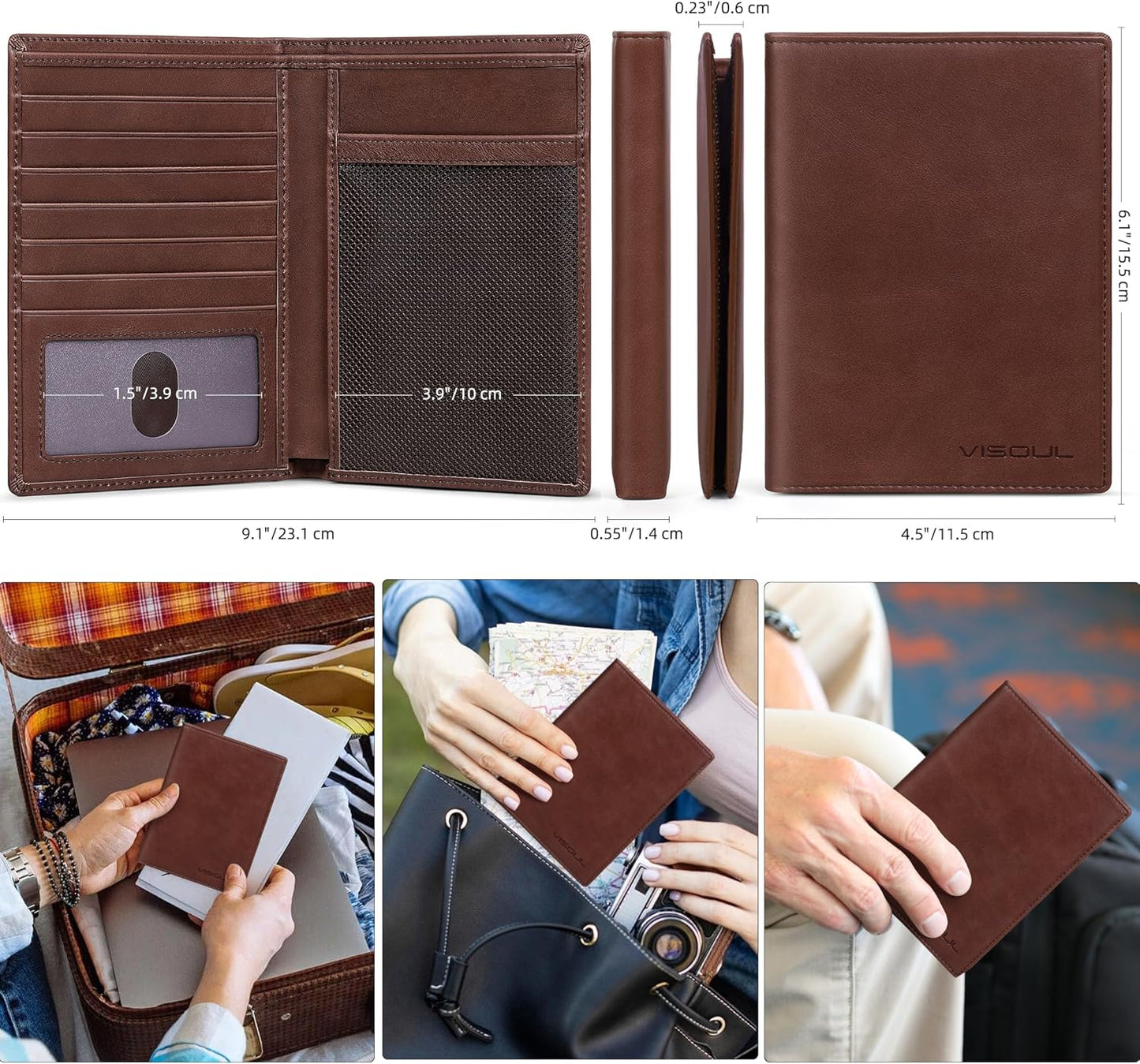 VISOUL Leather Travel Wallet with Passport Holder, Passport Cover Wallet with RFID Blocking for Men
