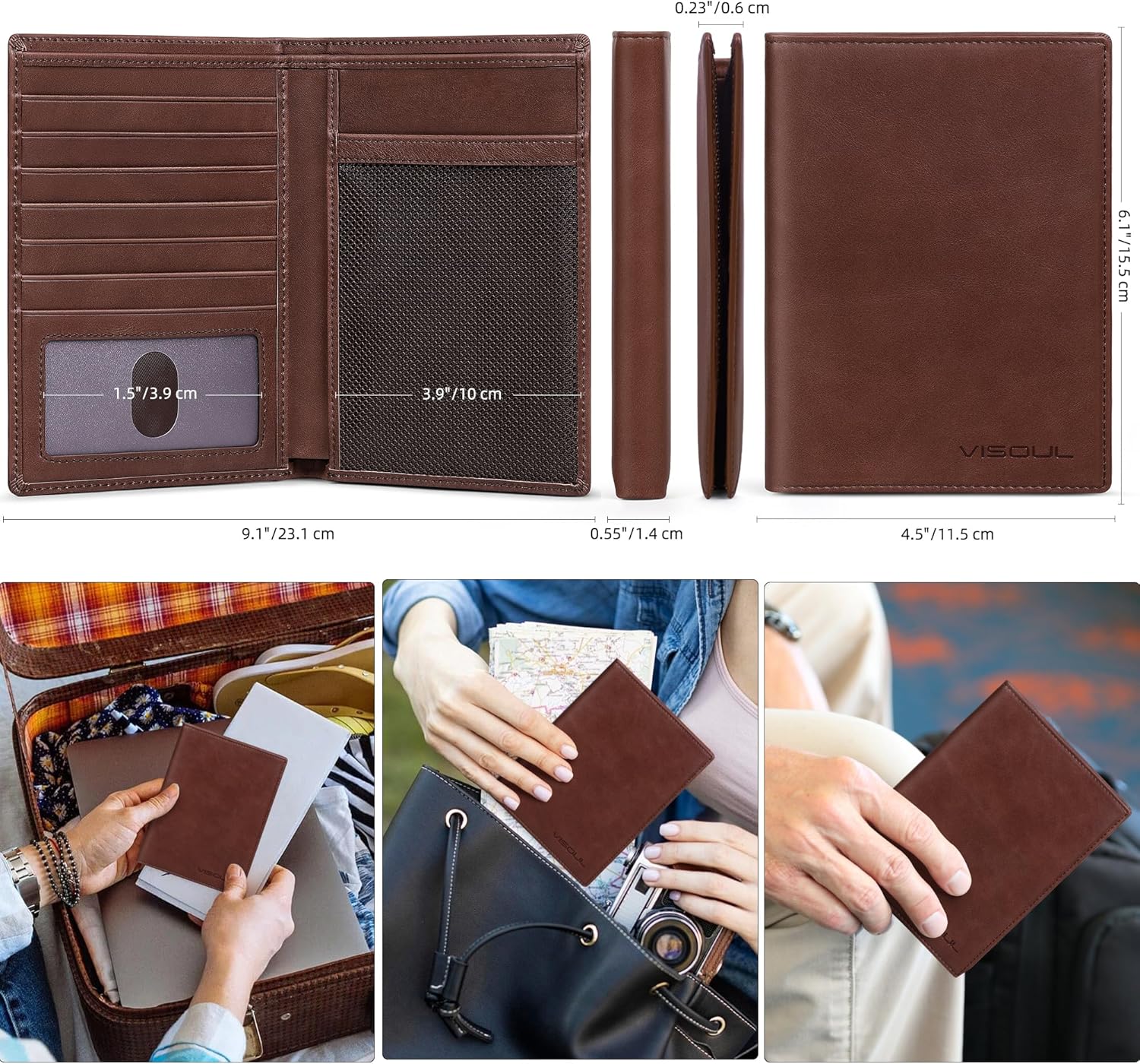 VISOUL Leather Travel Wallet with Passport Holder, Passport Cover Wallet with RFID Blocking for Men