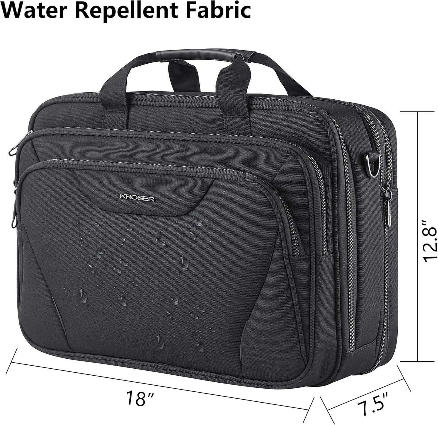 KROSER Laptop Bag Premium Laptop Briefcase Fits Up to 17.3 Inch Laptop Expandable Water-Repellent Shoulder Messenger Bag Computer Bag for Travel/Business/Men/Women-Black