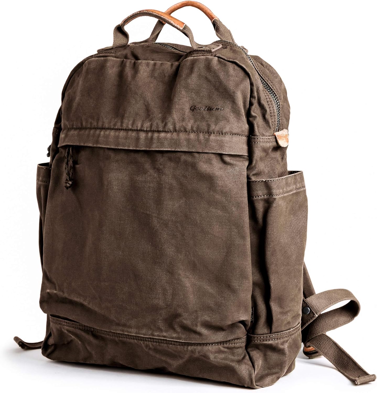 GOOTIUM Canvas Backpack for Women Vintage Style Zipper Bag Men's Casual Daypack Cloth Outdoor Travel Rucksack, Umber