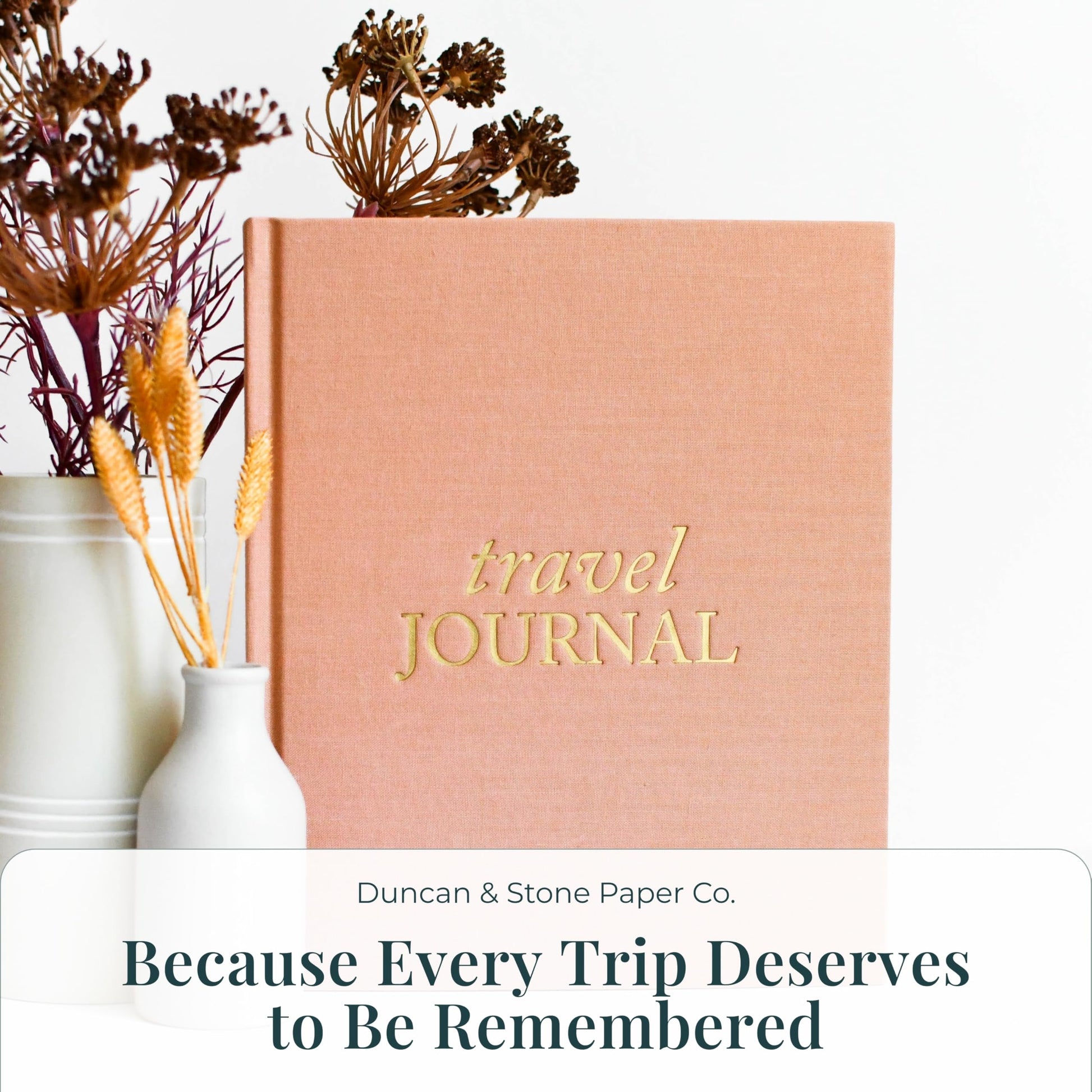 Duncan & Stone Travel Journal with Prompts, Linen Hardcover, Sage Green