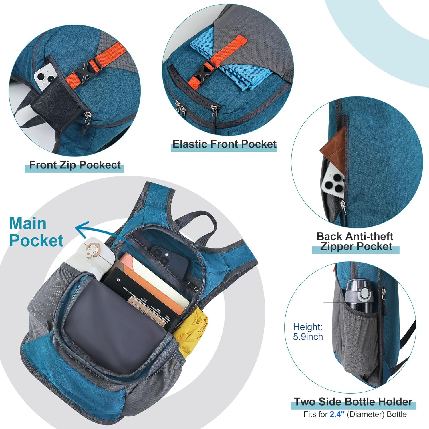 FIORETTO 10L Hiking Backpack for Women Men Mini Packable Backpack Lightweight Small Daypack for