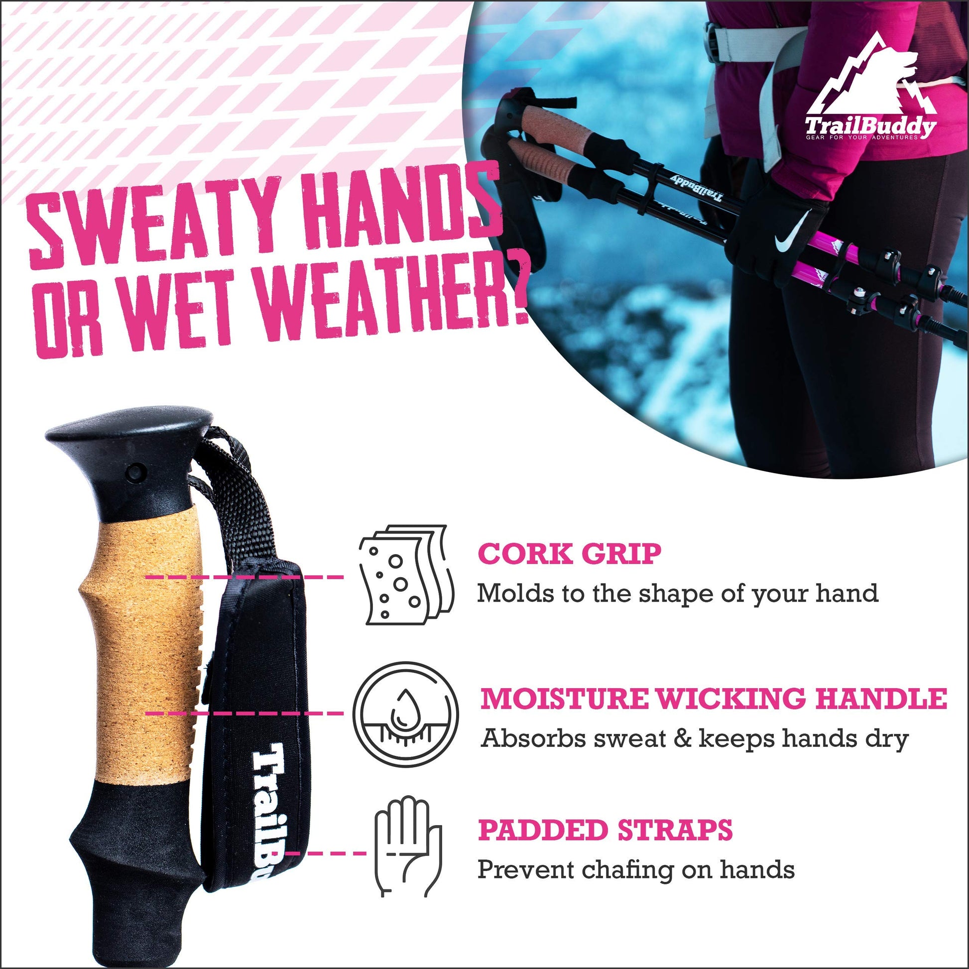 TrailBuddy Trekking Poles – Lightweight 7075 Aluminum Hiking Poles for Women, Men & Seniors