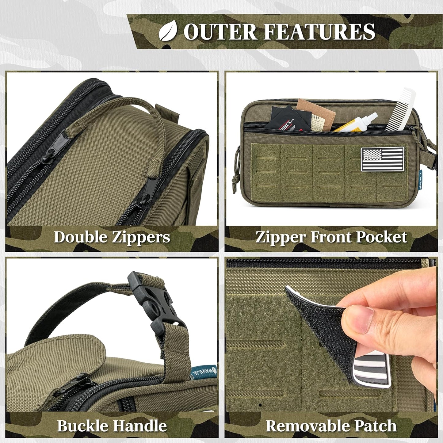 PAVILIA Extra Large Tactical Toiletry Bag for Men, Travel Hygiene Bag, Military Gear Dopp Kit, Molle Accessories Pouch, Shaving Grooming Essentials Gym Bathroom Shower Toiletries Tool EDC, Olive XL