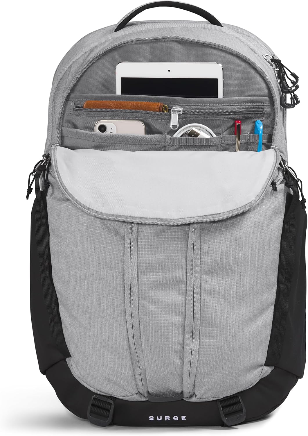 The North Face Surge Commuter Laptop Backpack | Daypack with Water Repellent Finish, 16" Laptop Sleeve, Reflective Details, Meld Grey Dark Heather/TNF Black-NPF, One Size