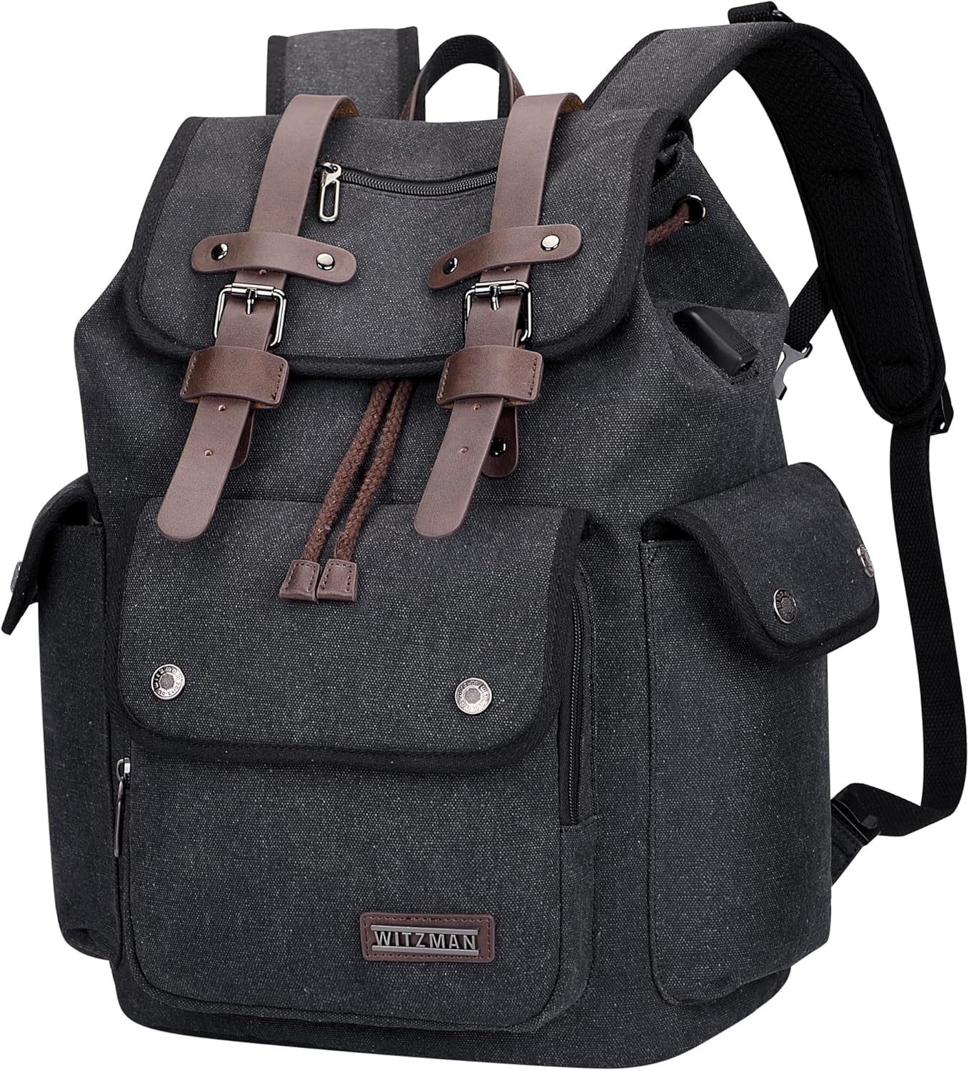 WITZMAN Canvas Backpack for Men Vintage Rucksack Fit 15.6 inch Laptop Backpack Travel High Capacity