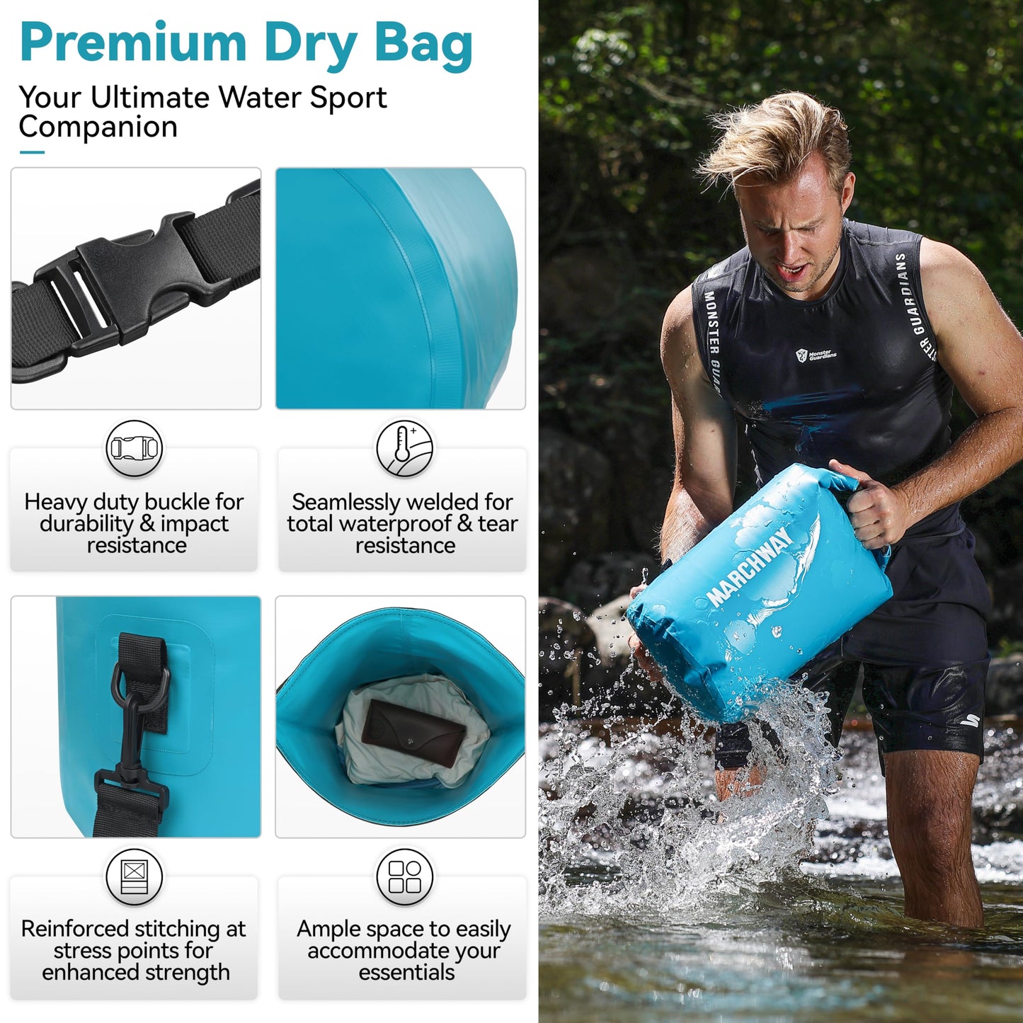 MARCHWAY Floating Waterproof Dry Bag Backpack 5L/10L/20L/30L/40L, Roll Top Sack Keeps Gear Dry for