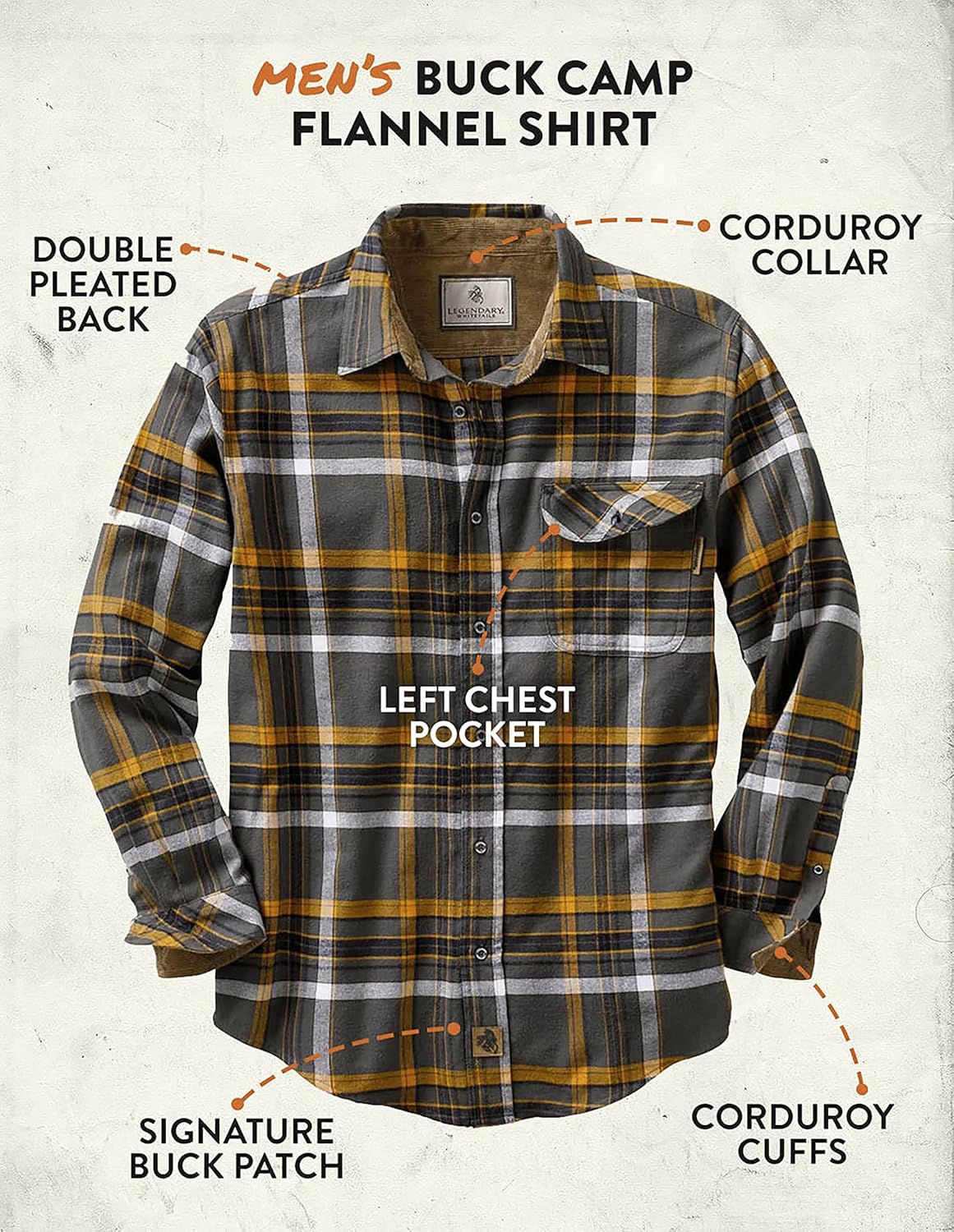 Legendary Whitetails Men's Flannel Shirt Long Sleeve Button Down 100% Cotton
