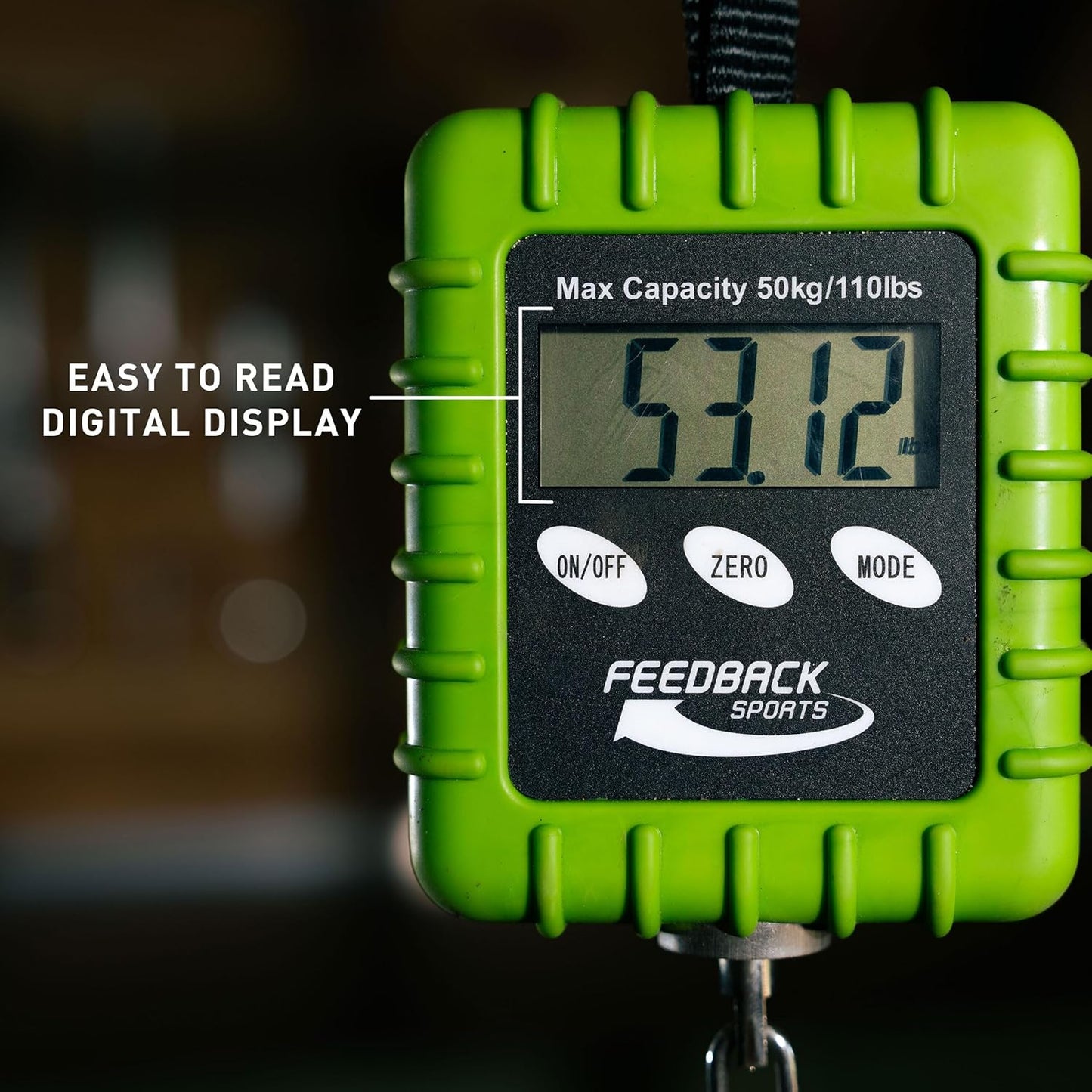 FEEDBACK SPORTS | Expedition Backpacking, Biking, Luggage 110lbs Capacity Digital Scale | Protective Rubber Exterior, Lbs/Kgs/Ounces/Grams/Decimal LCD Display | Batteries Included