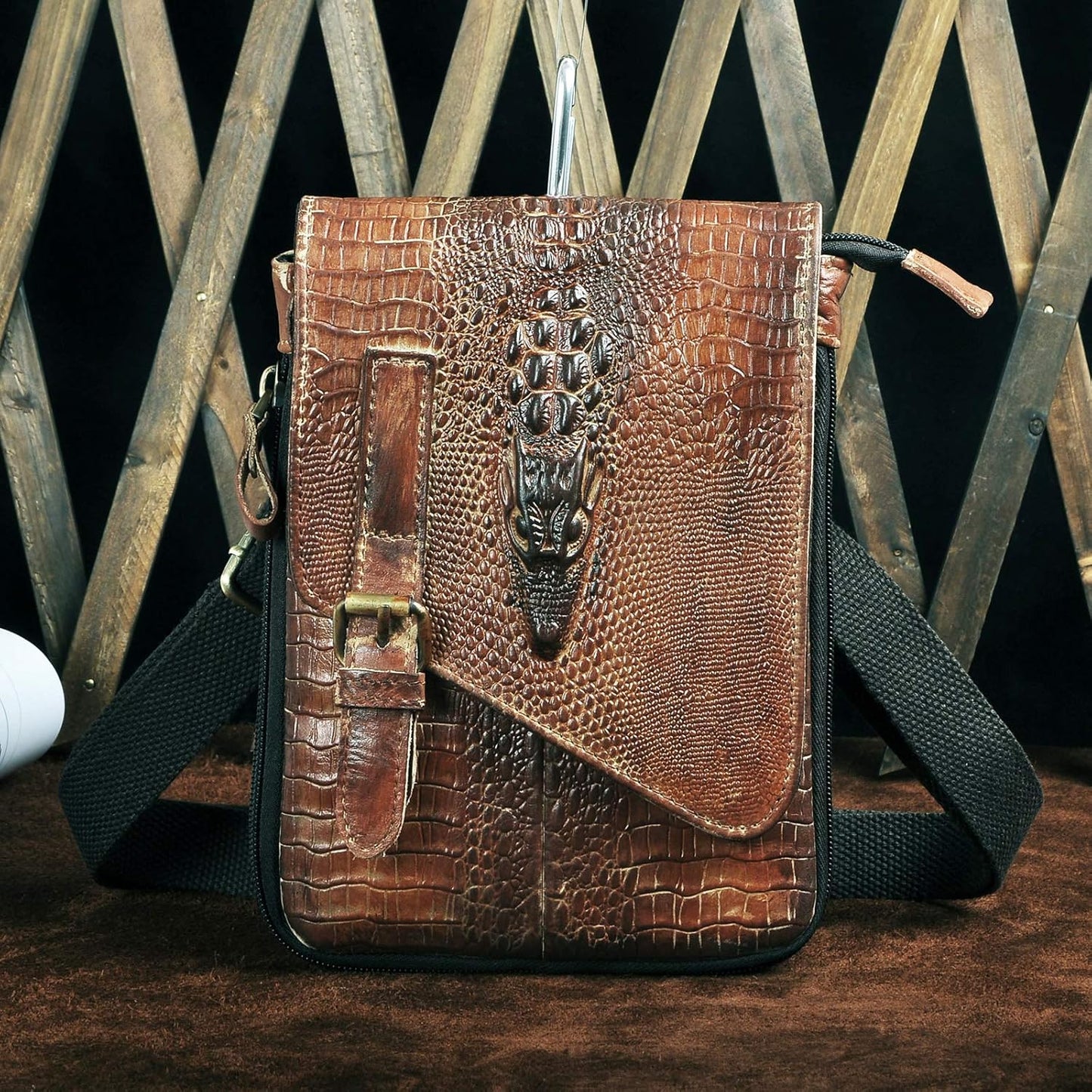 Genuine Leather Small Messenger Bag for Men, Shoulder Satchel with Phone Pouch & Waist Fanny Pack Strap