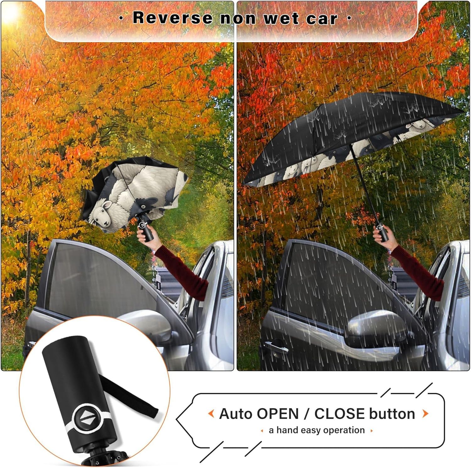 Automatic Folding Umbrella Windproof Strong, UV Protection Compact Black Gothic Moon Spider Webs