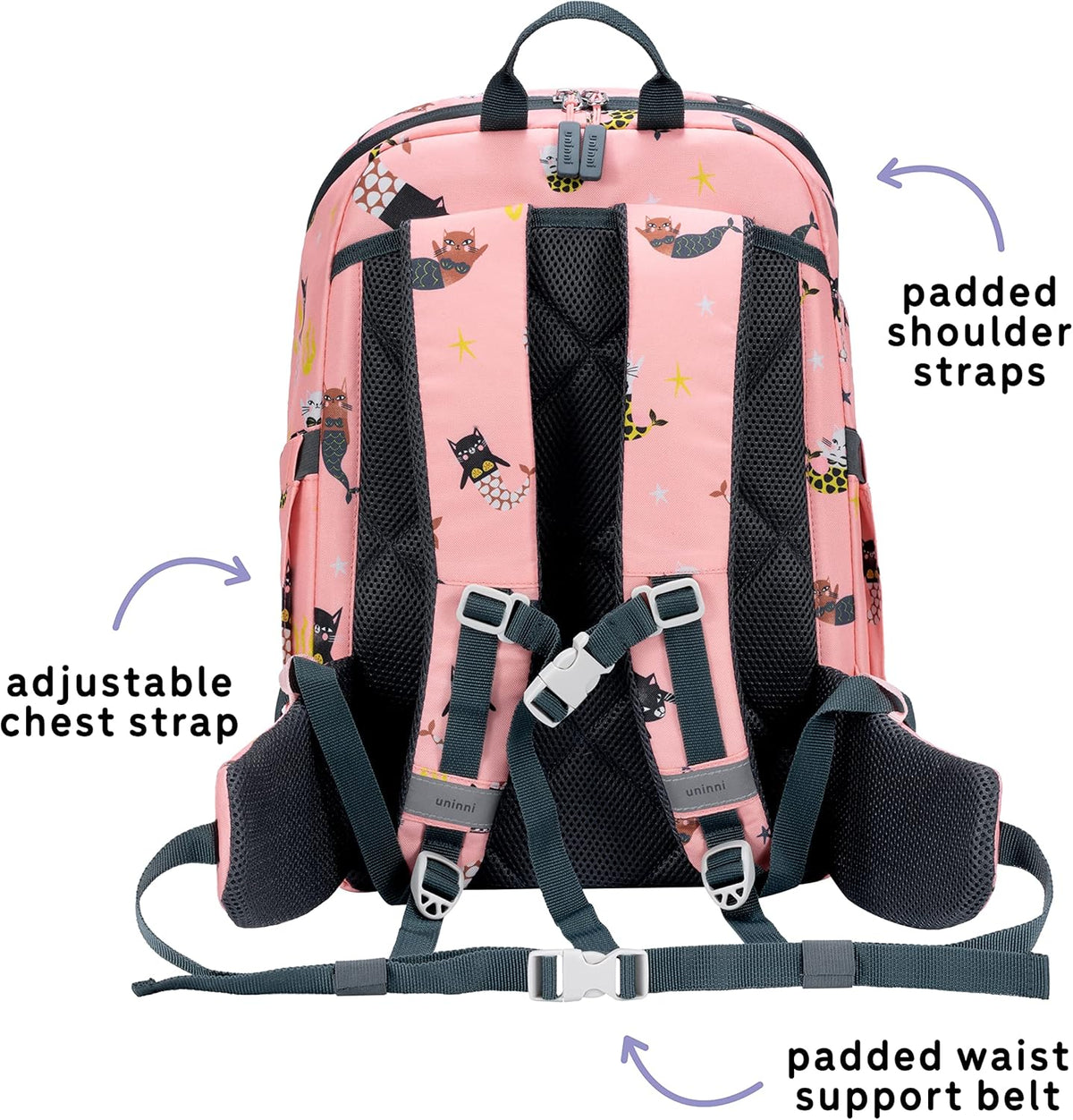 uninni 16" Kid's Backpack for Girls and Boys Age 6+ with Padded, and Adjustable Shoulder Straps.
