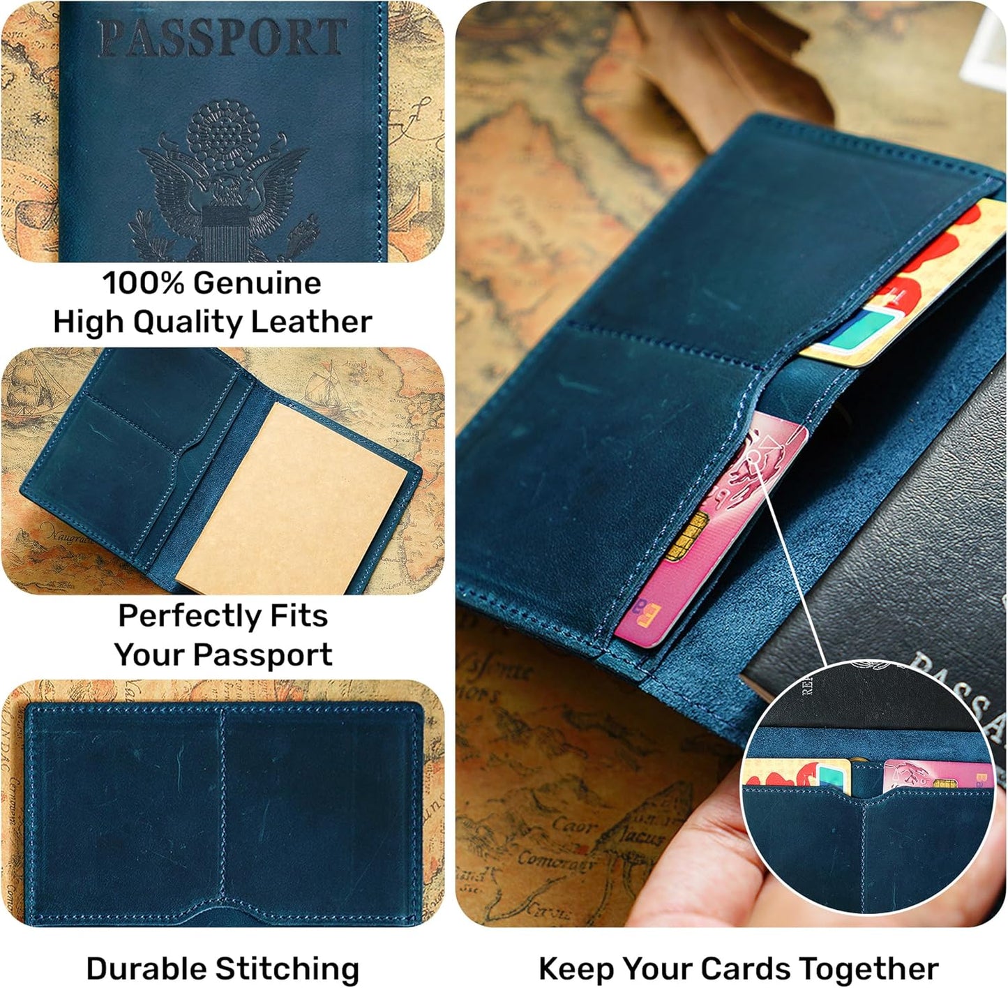 HIFA Leather Passport Holder, Handmade Passport Cover with Card and Ticket Slot - Genuine Leather, Elegant Design, Easy Access - Passport Case, Passport Wallet, Passport Holder