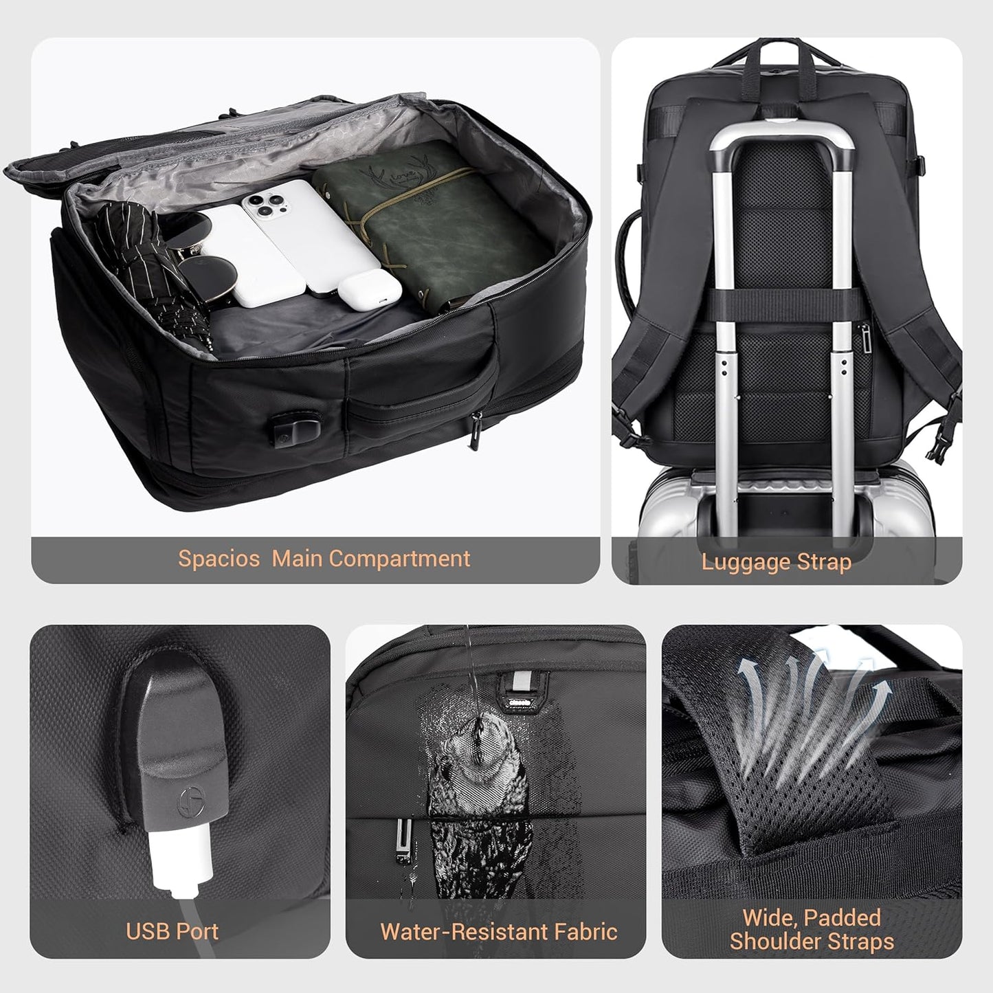Vacuum Seal Backpack for Travel with Pump, 60L Expandable Backpack with Detachable Vacuum Compression Bag Waterproof Carry On Large Travel Bag for Airline Laptop Backpack with Shoe Compartment
