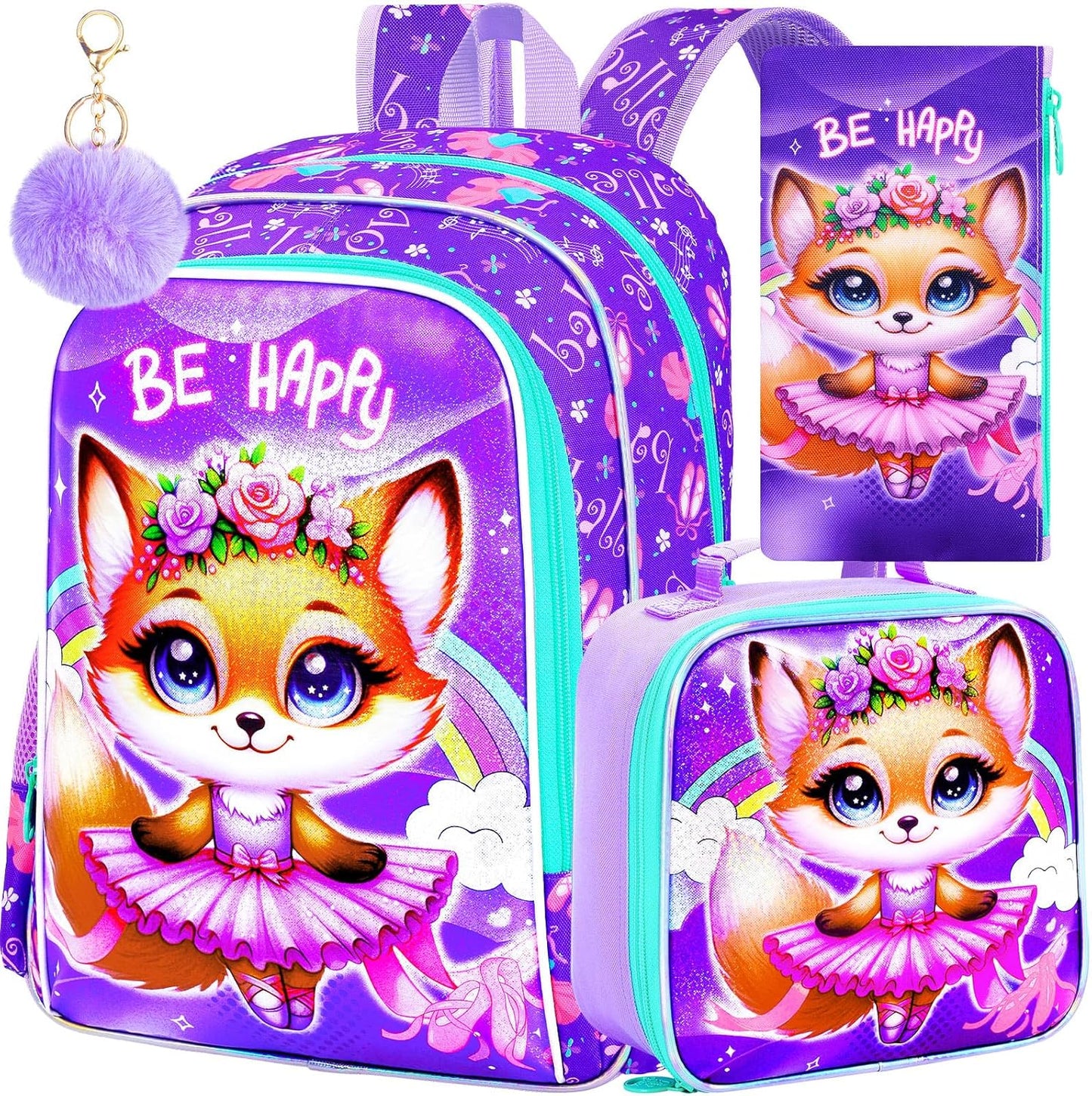WZLVO 3PCS Kids Backpack for Girls, Unicorn Dinosaur Animal Prechool Elementary Kindergarten School Bookbag with Lunch Box