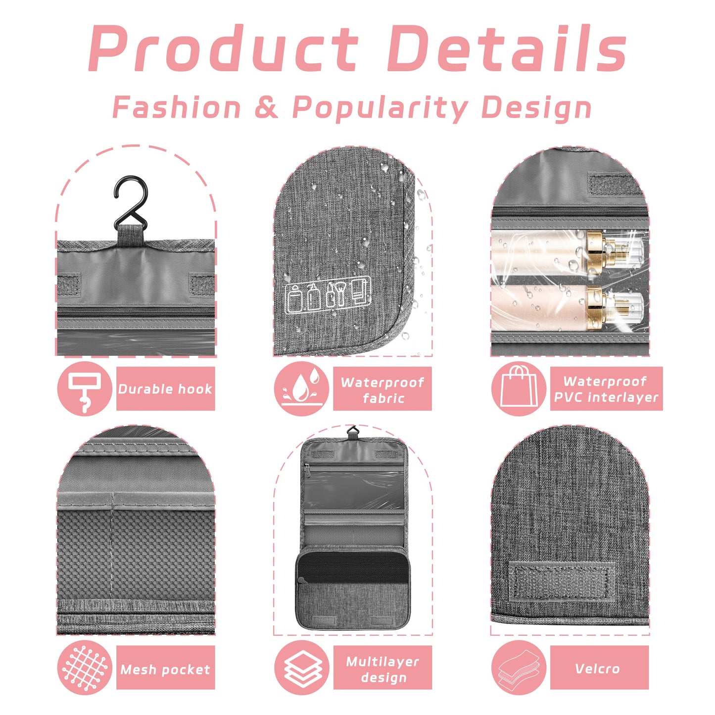 Toiletry Bag Travel Bag with Hanging Hook, Waterproof Shower Bathroom Hanging Toiletry Bag for Men