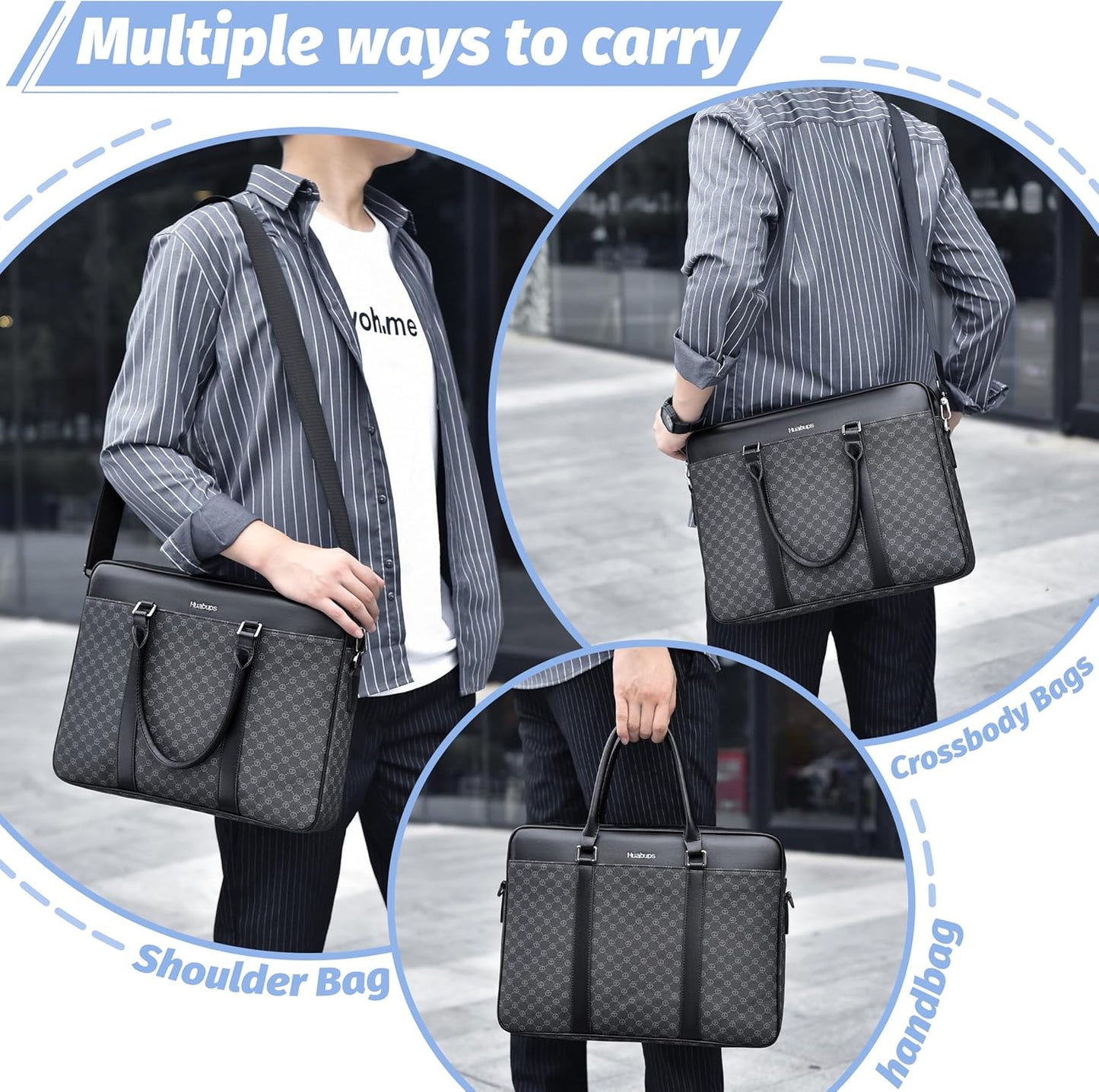 FSD. WG Business Bag Leather Messenger Bag Water Resistant Business Travel Briefcase Handbag Briefcase for Men
