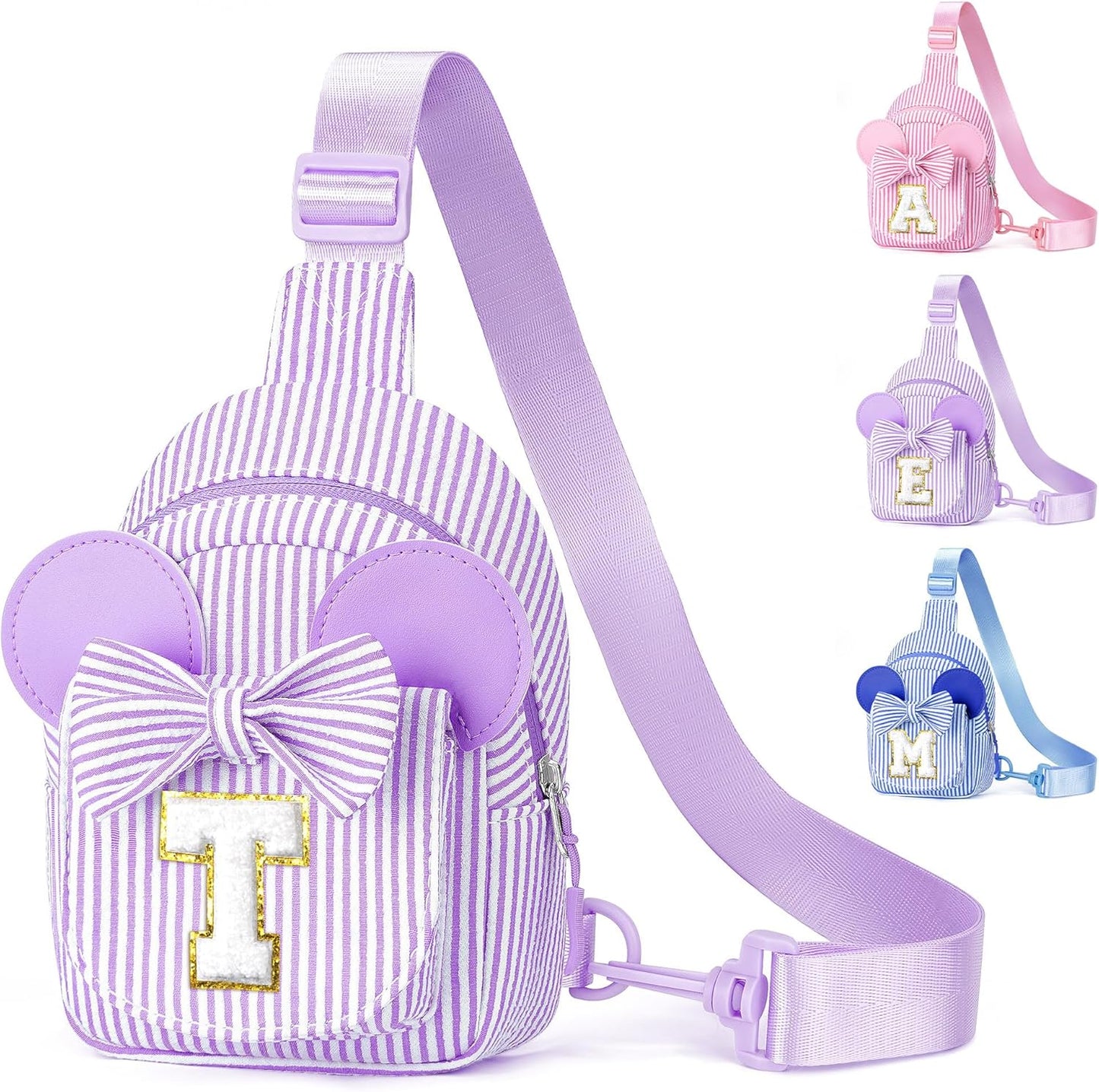 YOOLIFE Sling Bag for Kids Girl - Birthday Gifts for 2 3 4 5 6 7 8 Year Old Girls, Birthday Gifts for Girl Daughter Sister, Initial Cross Body Purses for Girls Sling Bag for Kids (Purple T)