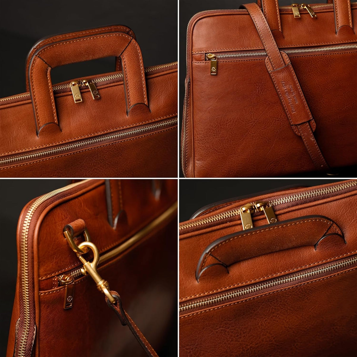 Time Resistance Slim Leather Briefcase - Italian Handmade Leather Computer Bag - Briefcase for Men