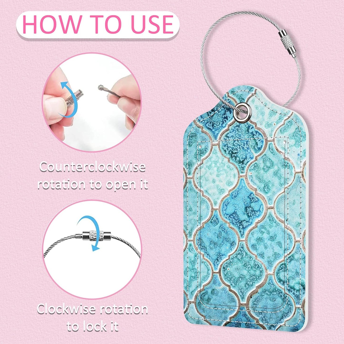 Luggage Tags for Suitcase,2 Pack Turquoise Luggage Tag,PU Leather Id Label Luggage Tags with Stainless Steel Loop and Privacy Cover for Women Men Teens Travel