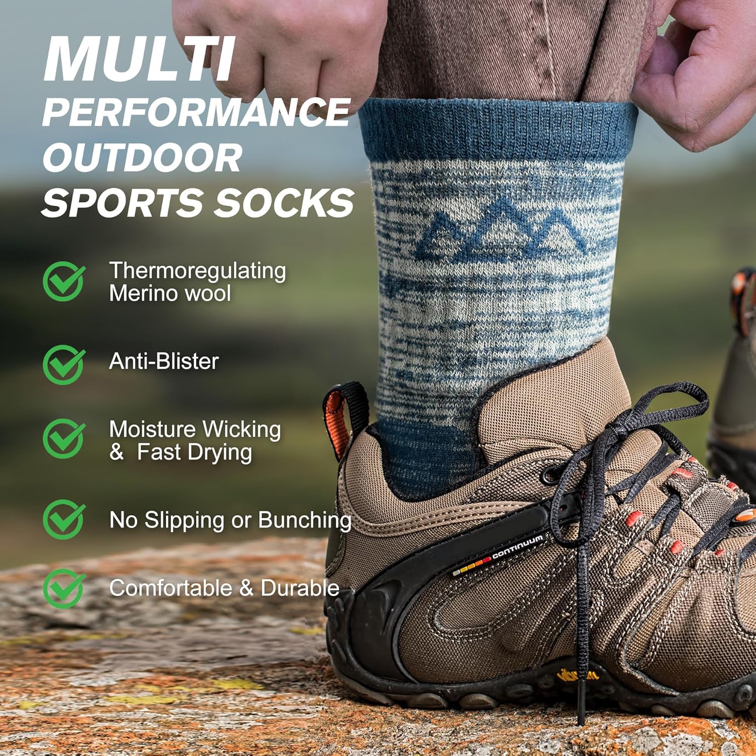 innotree 3 Pack Men's Merino Wool Hiking Socks, Micro Crew Cushioned Hiking Walking Thermal